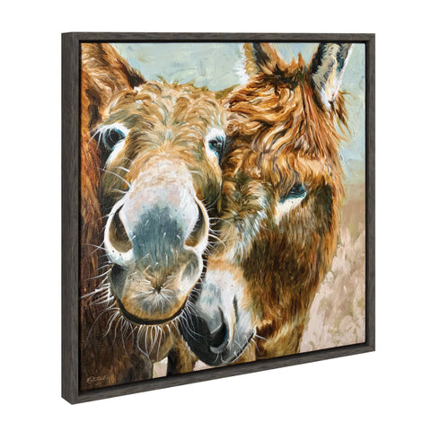 Sylvie Donkey BFFs Framed Canvas by Jennifer Redstreake Geary of Redstreake Fine Art