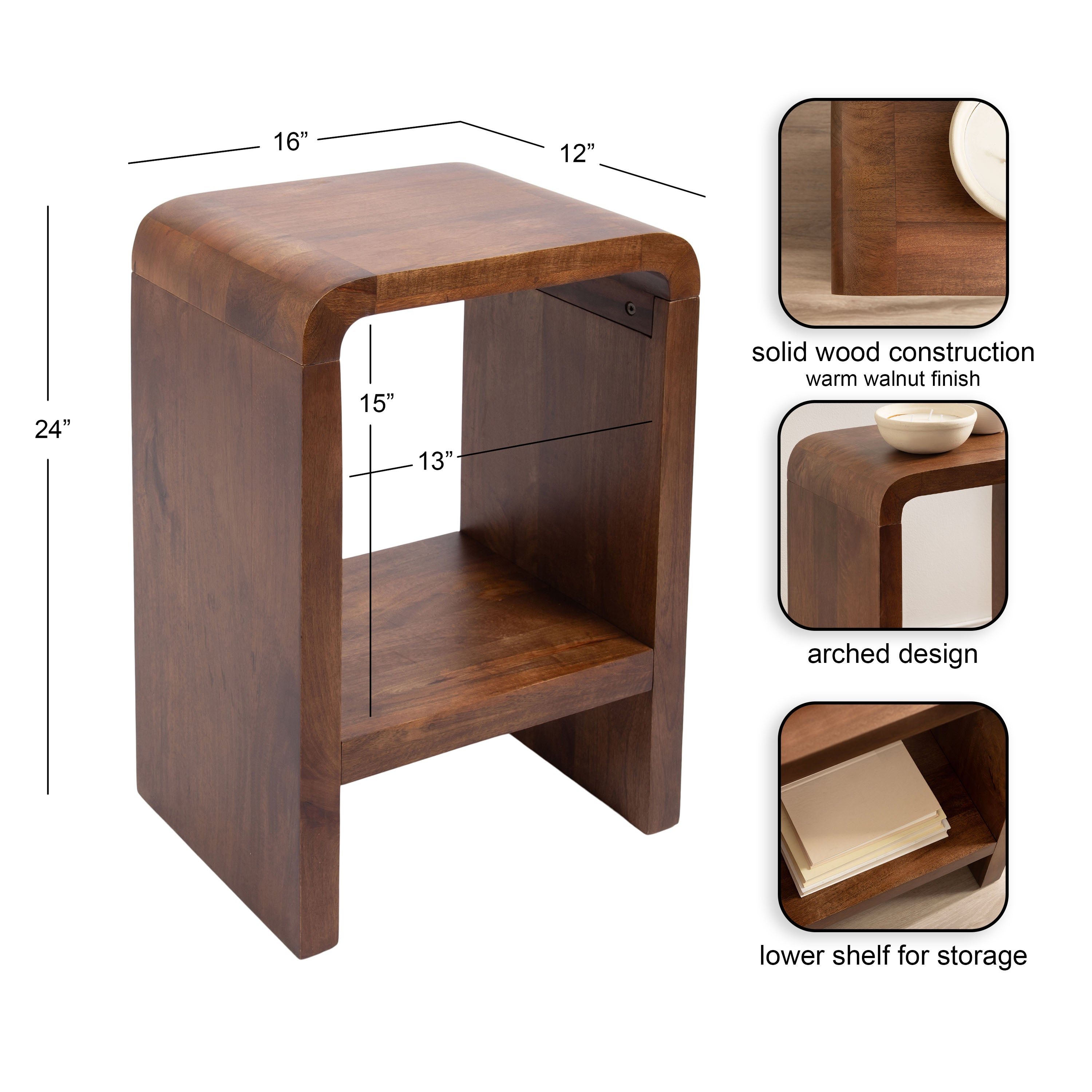Side Table Walnut Brown 16x12x24 2