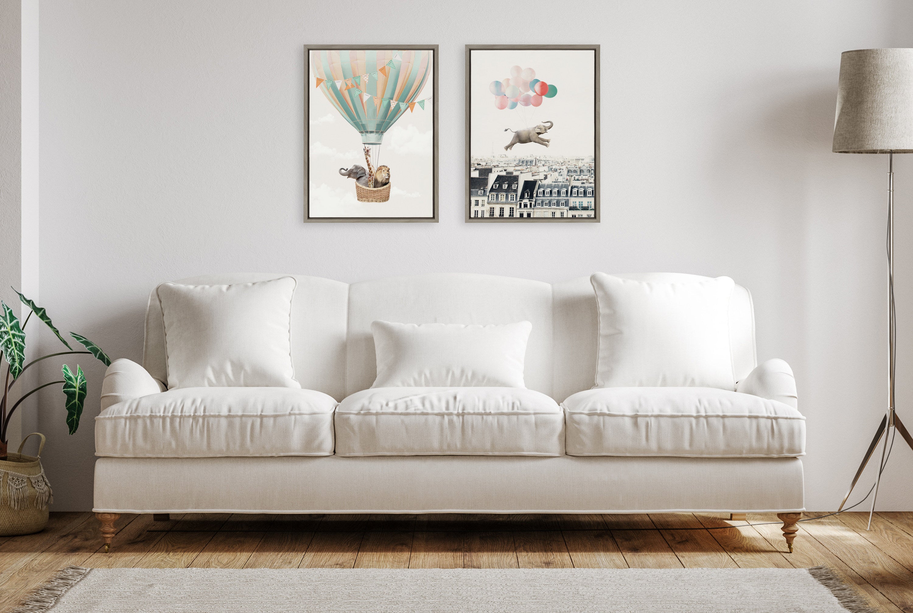 Sylvie Hot Air Balloon Travel Framed Canvas by July Art Prints