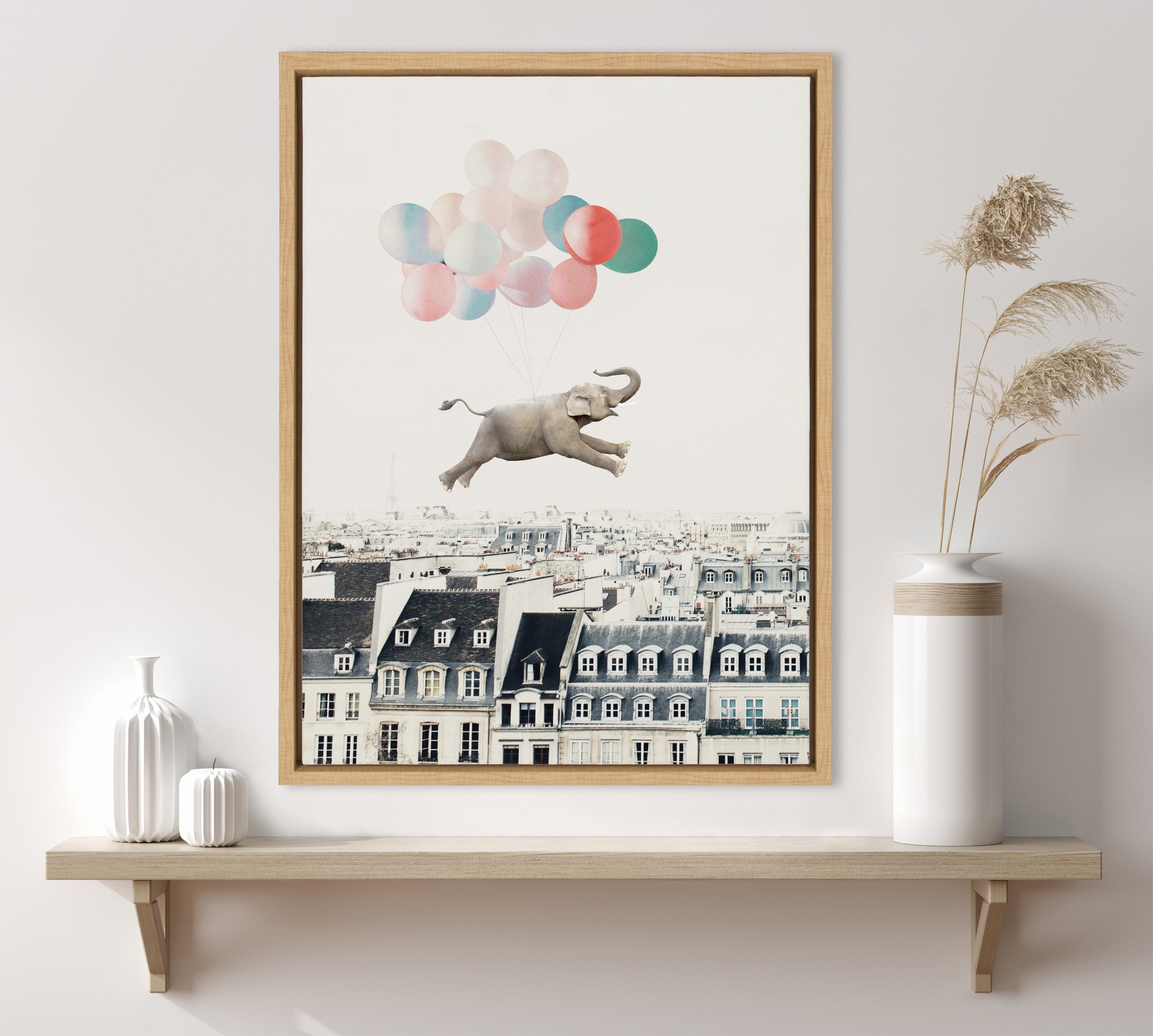 Sylvie Happy Elephant in Paris Framed Canvas by July Art Prints