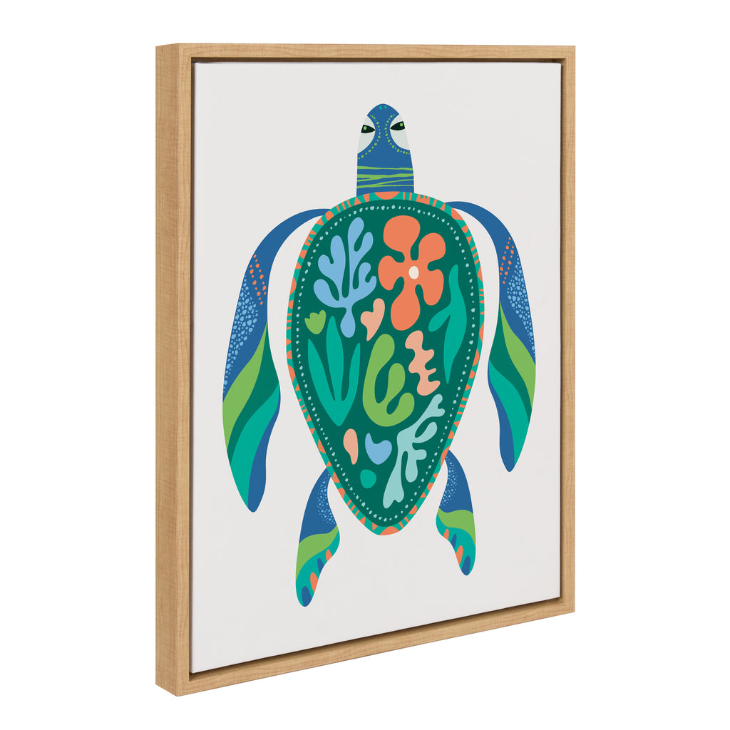 Kate and Laurel Sylvie MCM Sea Turtle Framed Canvas Wall Art by Rachel Lee  of My Dream Wall, 23x33 Natural, Mid-Century Modern Colorful Patterened  Ocean Animal Art for Wall – kateandlaurel