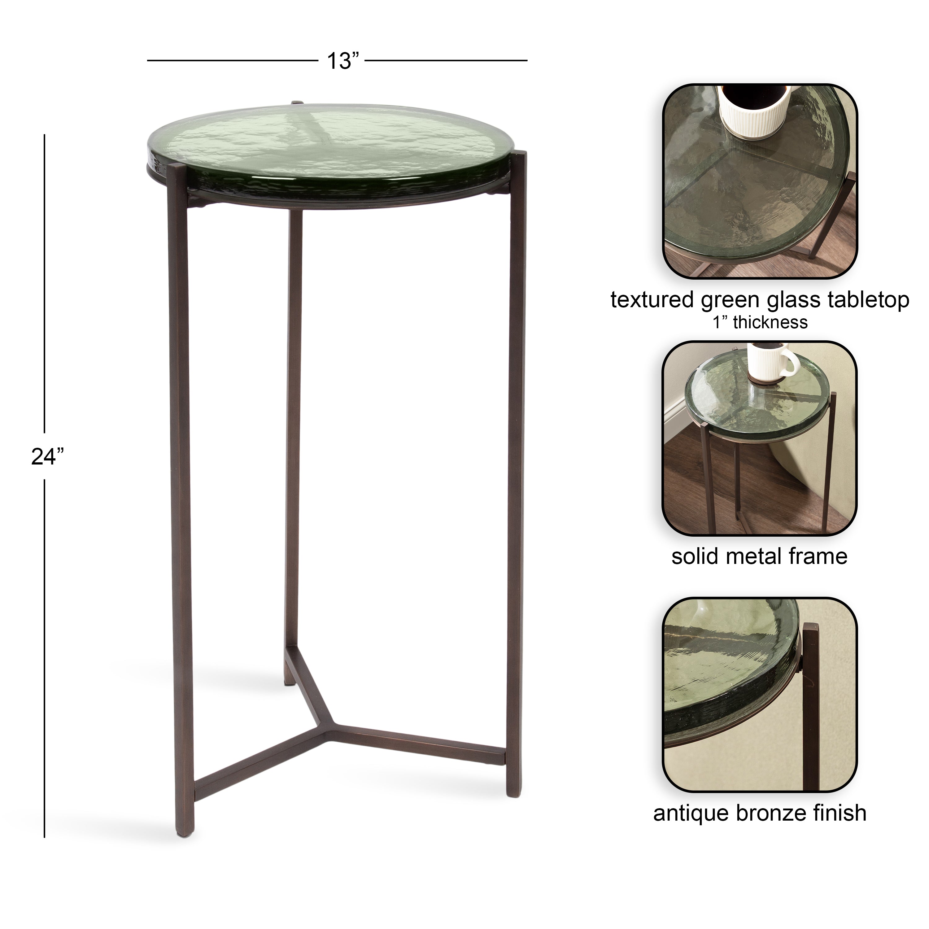 Side Table Green Bronze 13x13x24 2