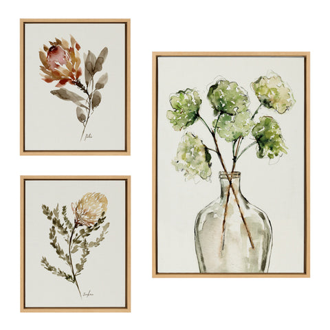 Sylvie Greenery Vase, Wild King Protea and Wild Banksia Framed Canvas Art Set by Sara Berrenson