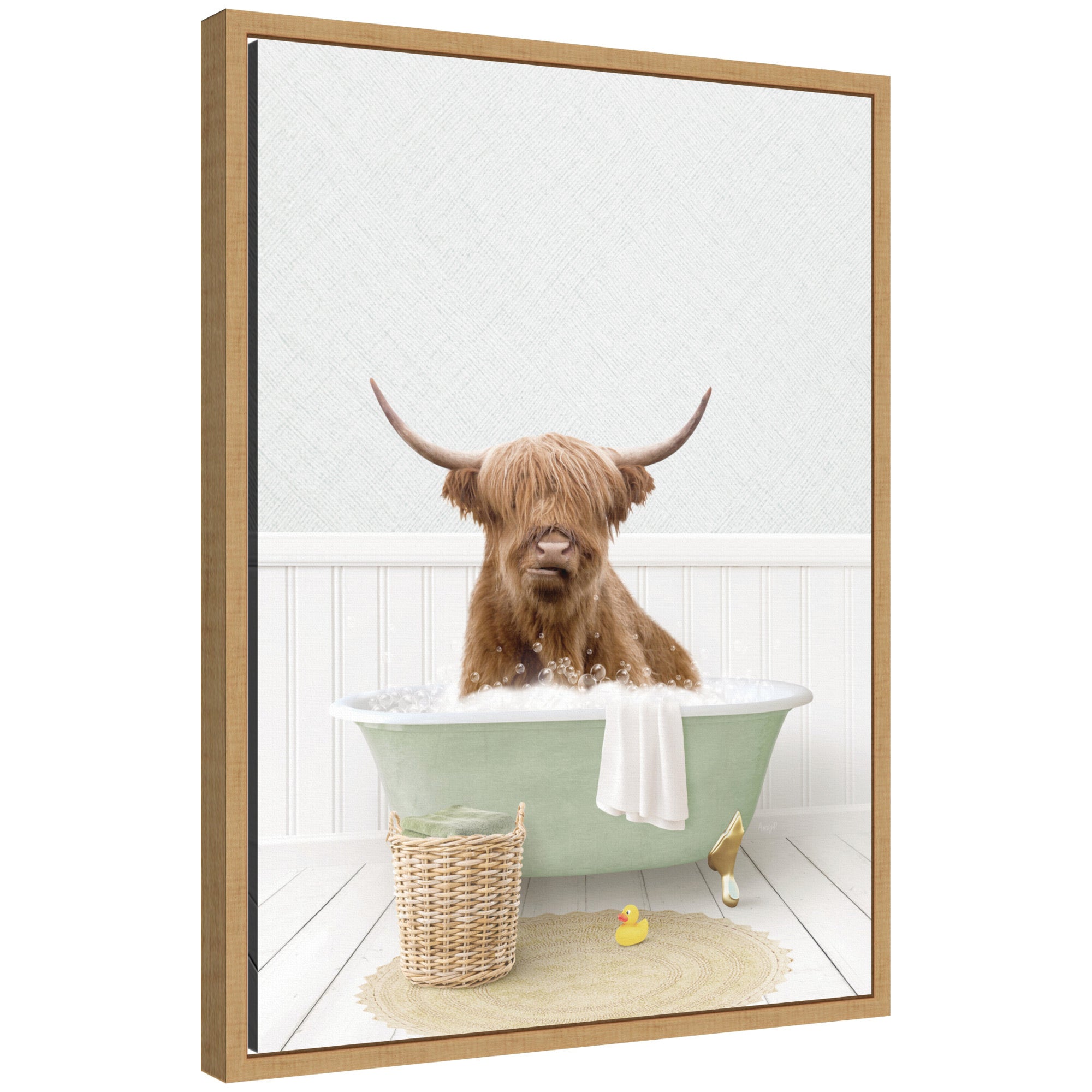 Sylvie Highland Cow in Cottage Green Bathtub Framed Canvas by Amy Peterson