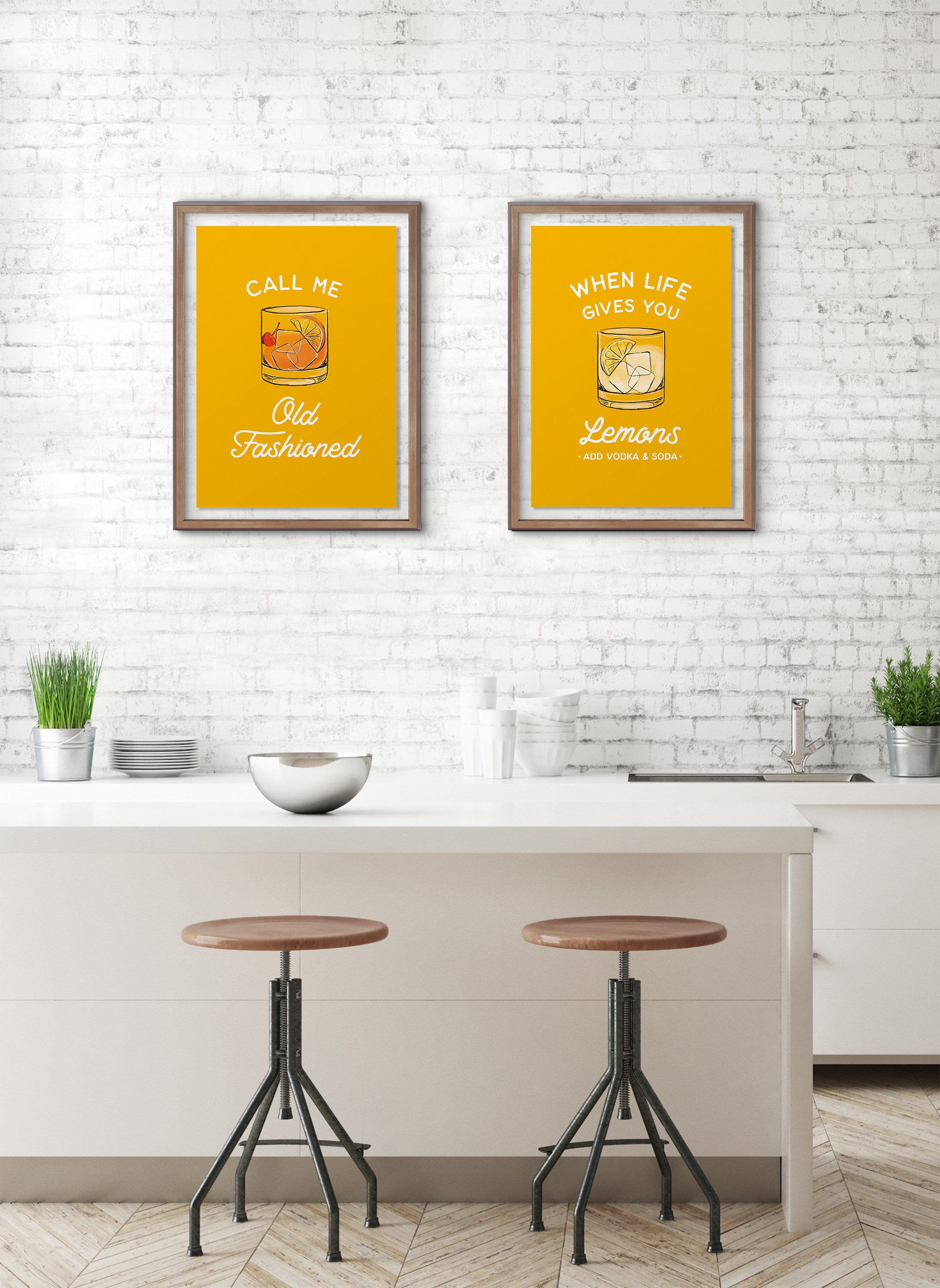 Blake Call Me Old Fashioned Yellow Framed Printed Glass by The Creative Bunch Studio