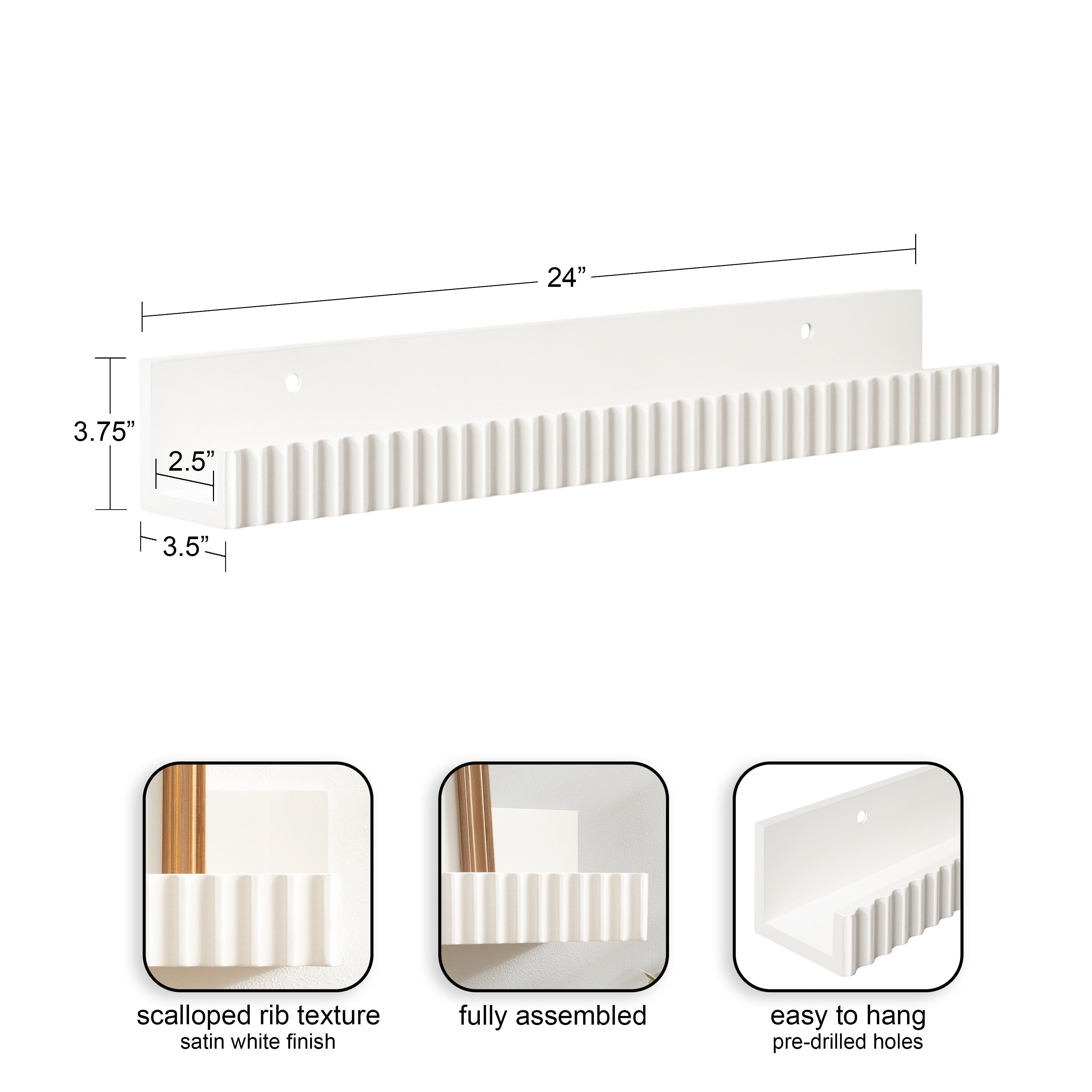 Floating Shelf White 2 Piece 24 Inch 2