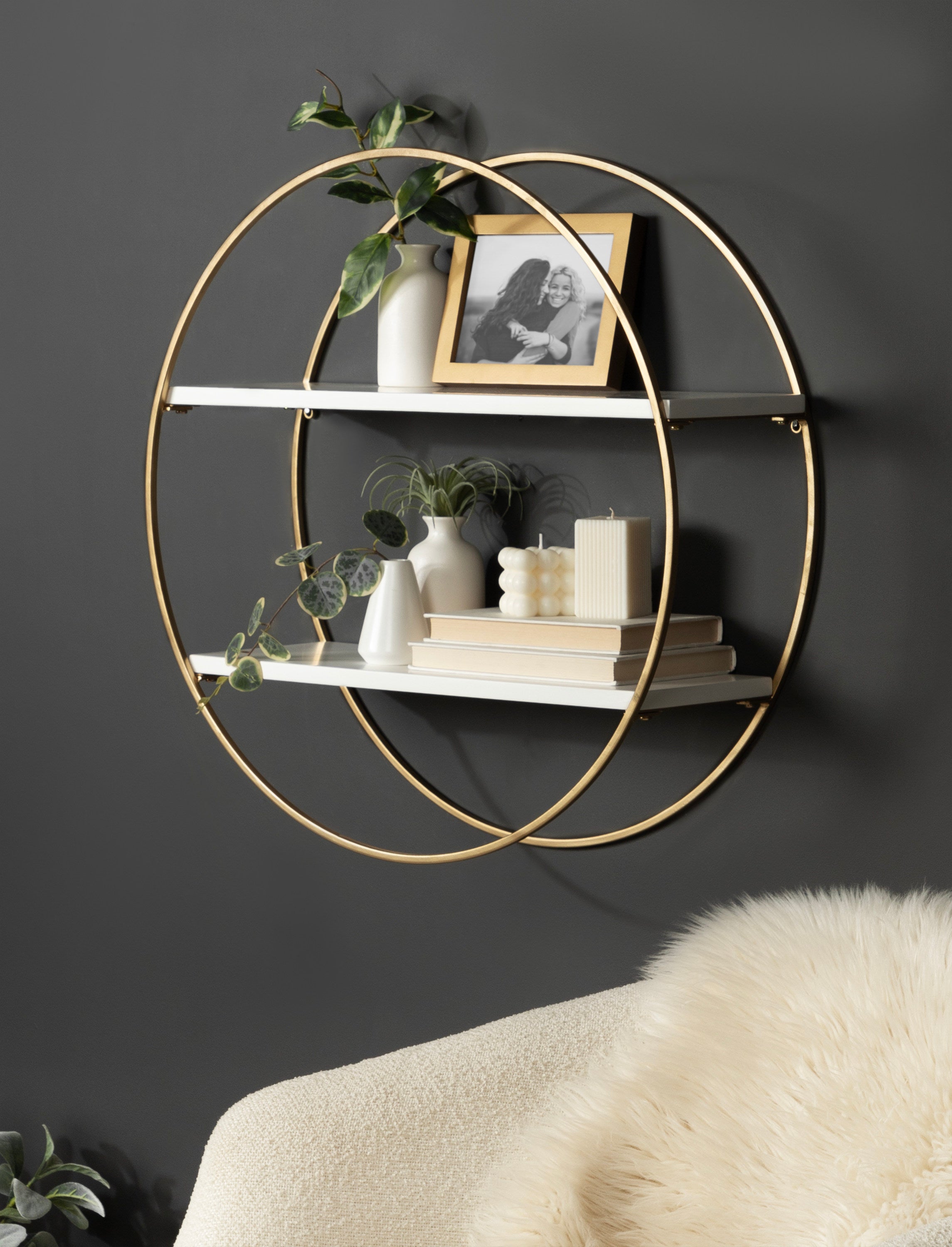 Sequoia Wood and Metal Round Wall Shelf
