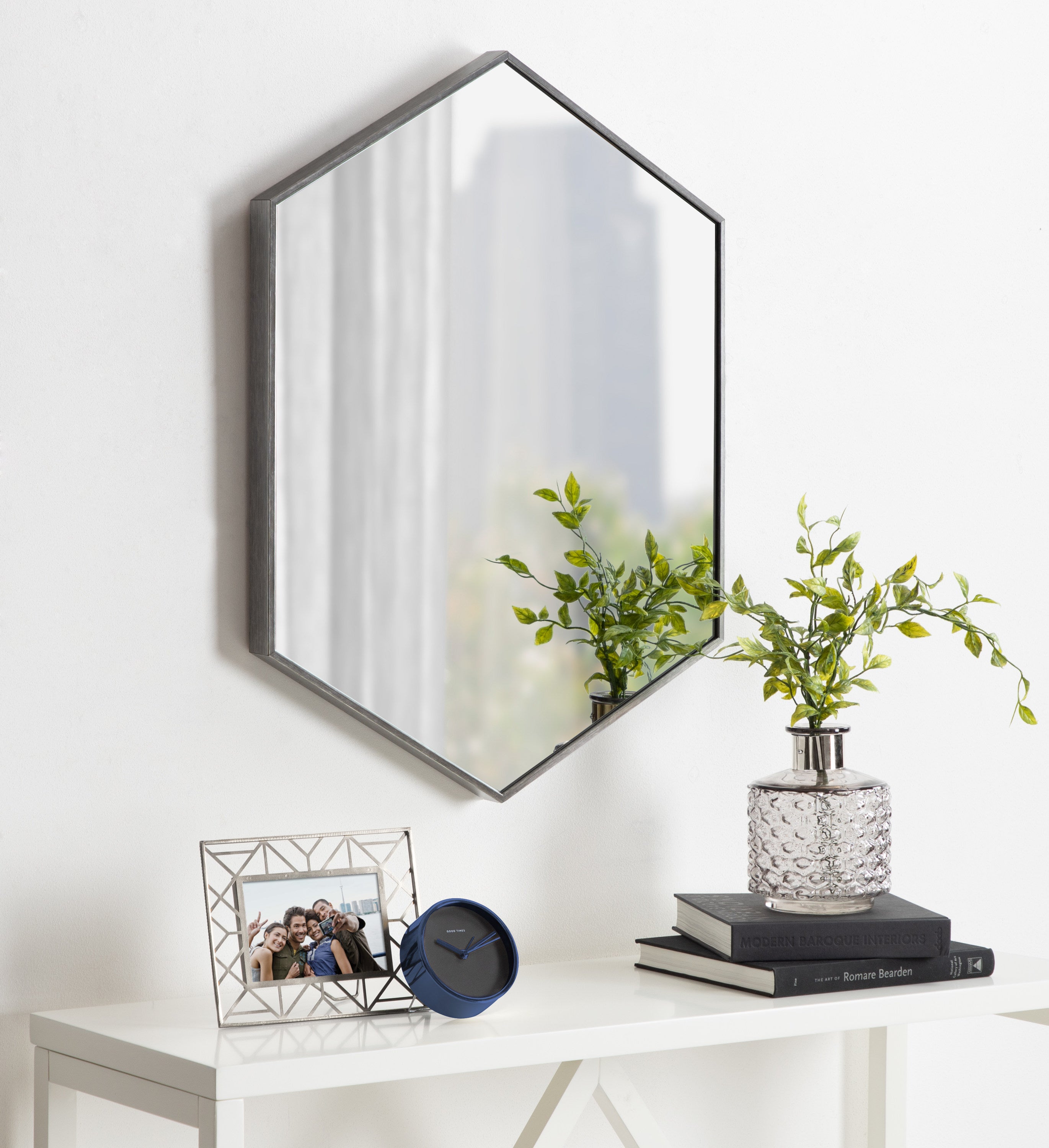 Hexagon Mirror Dark Silver 22x31 6