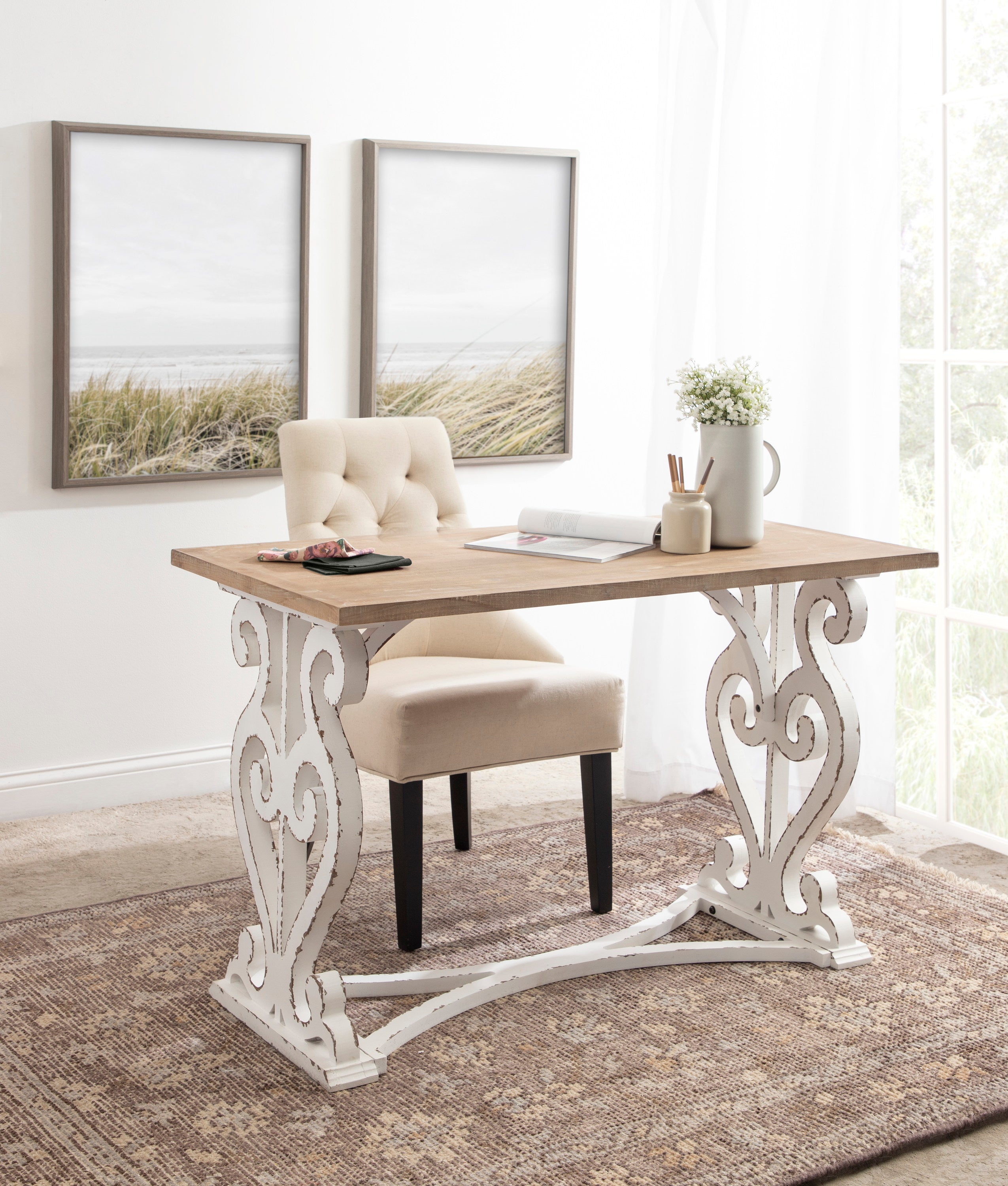 Writing Desk Rustic Brown White 46x24x30 7