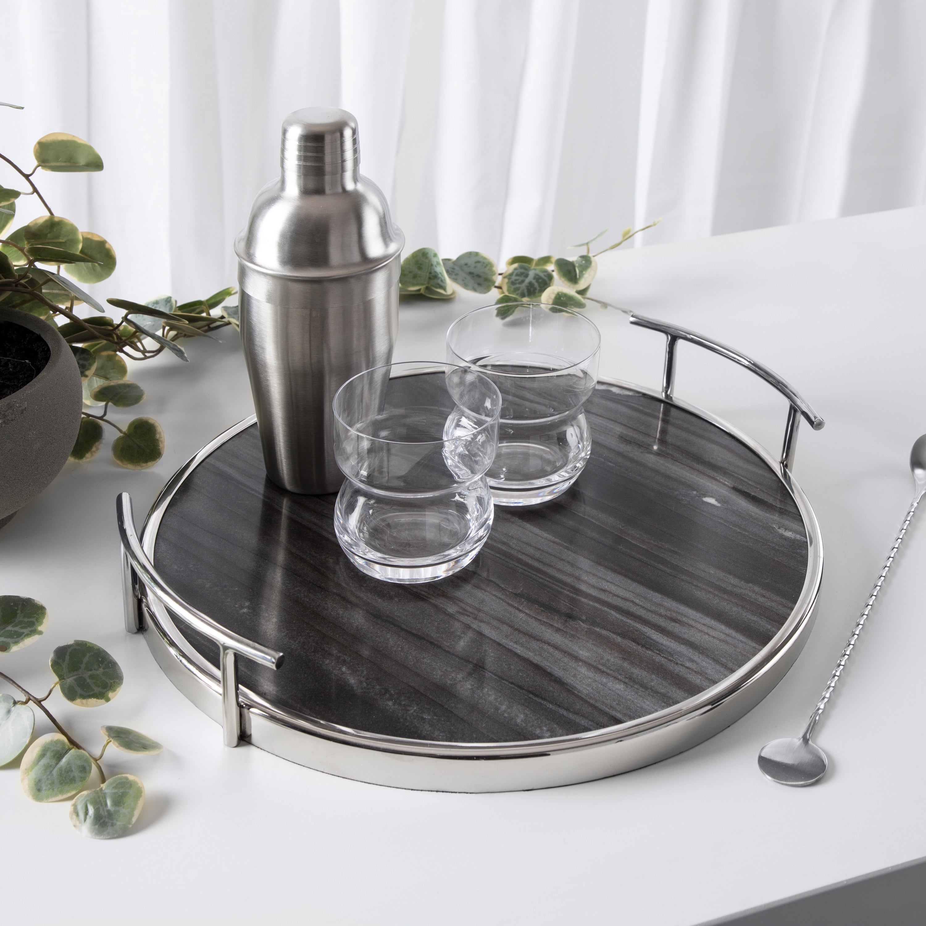 Serving Tray Gray 14" Diameter 7