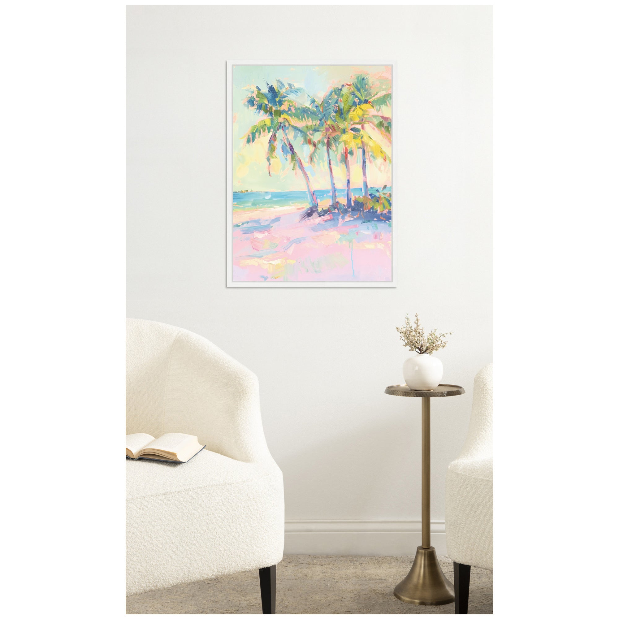 Beach Palm Tress Oil Painting by Honey Island Studio Framed Canvas Wall Art Print