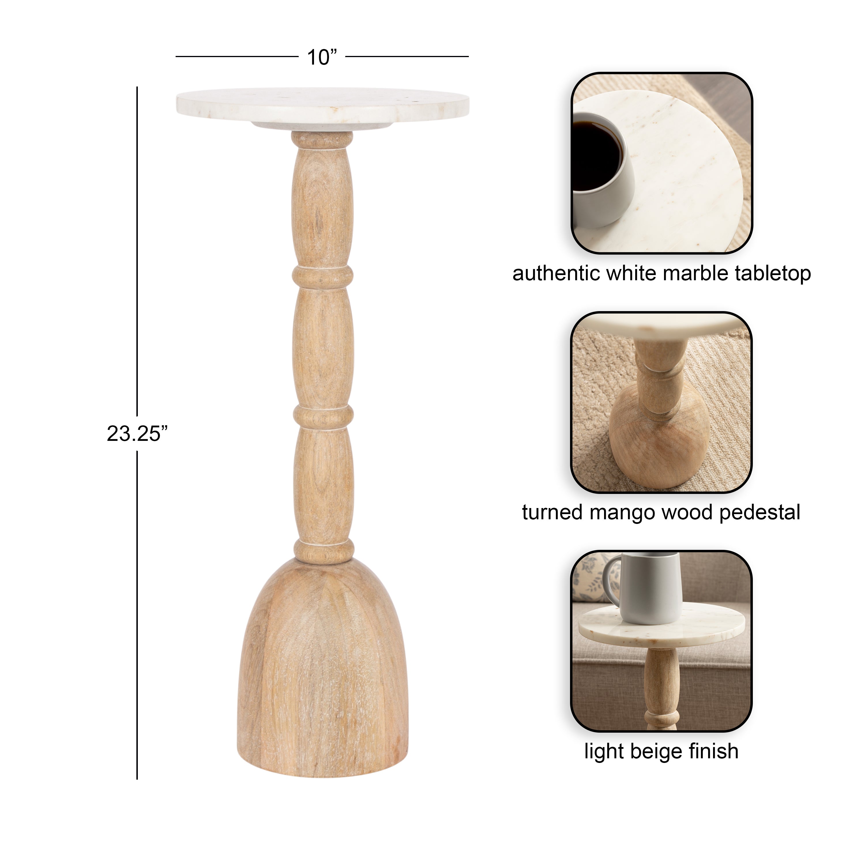 Drink Table 10x10x24 White Natural 2