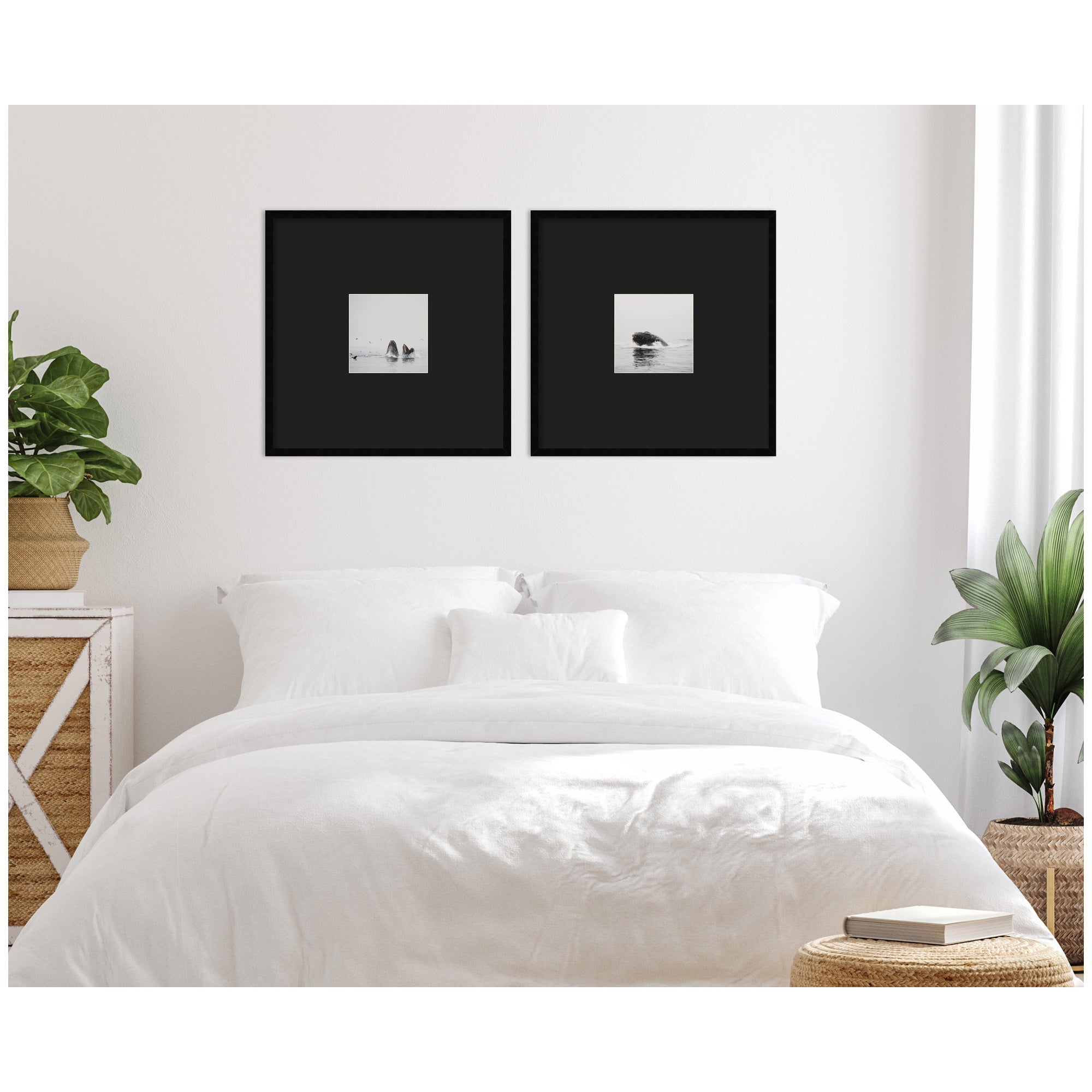 Humpback Whale 2 Piece Framed Wall Art Print Set by Laura Evans Black Mat