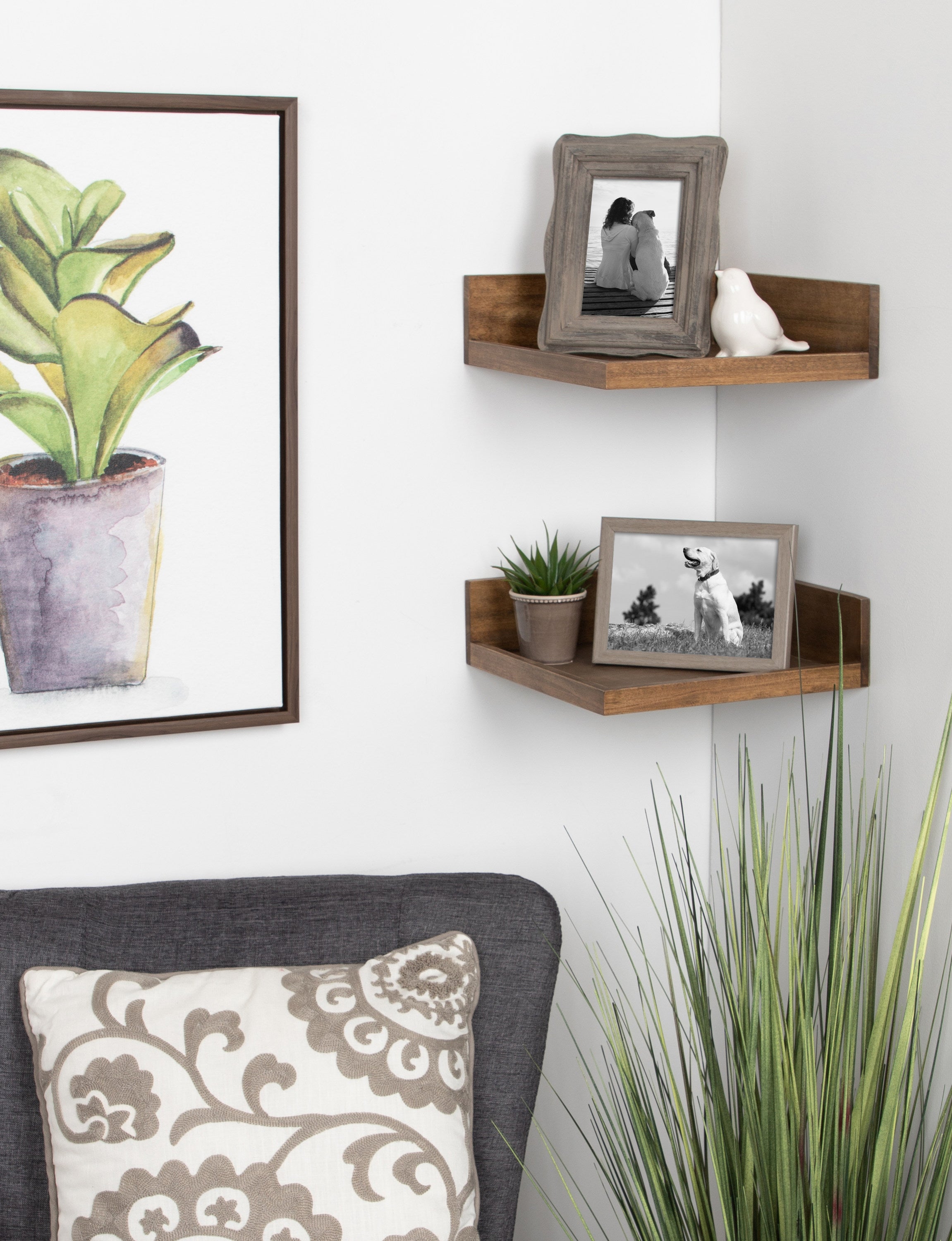 Levie Floating Corner Wood Wall Shelf Set