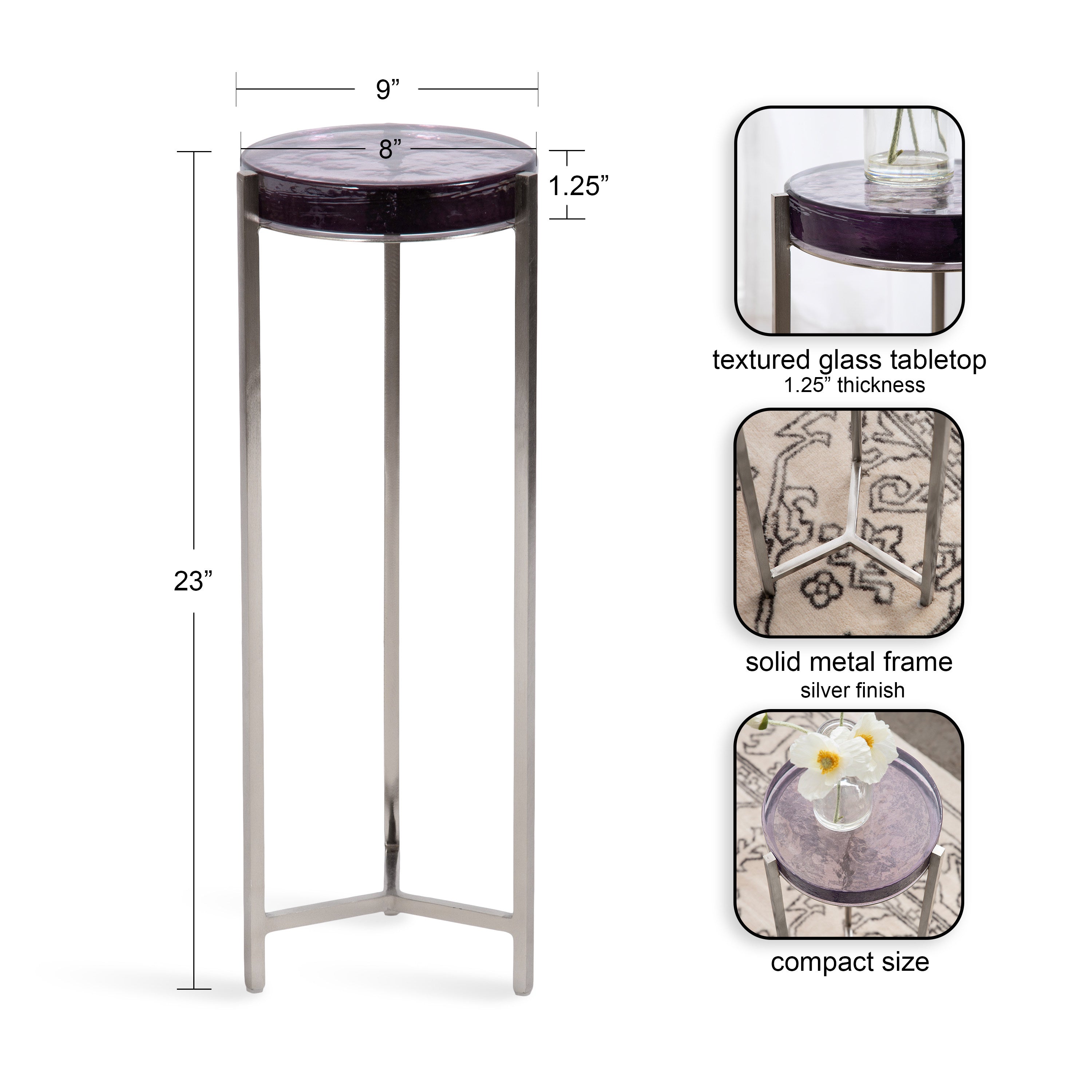 Drink Table Purple Silver 9x9x23 2