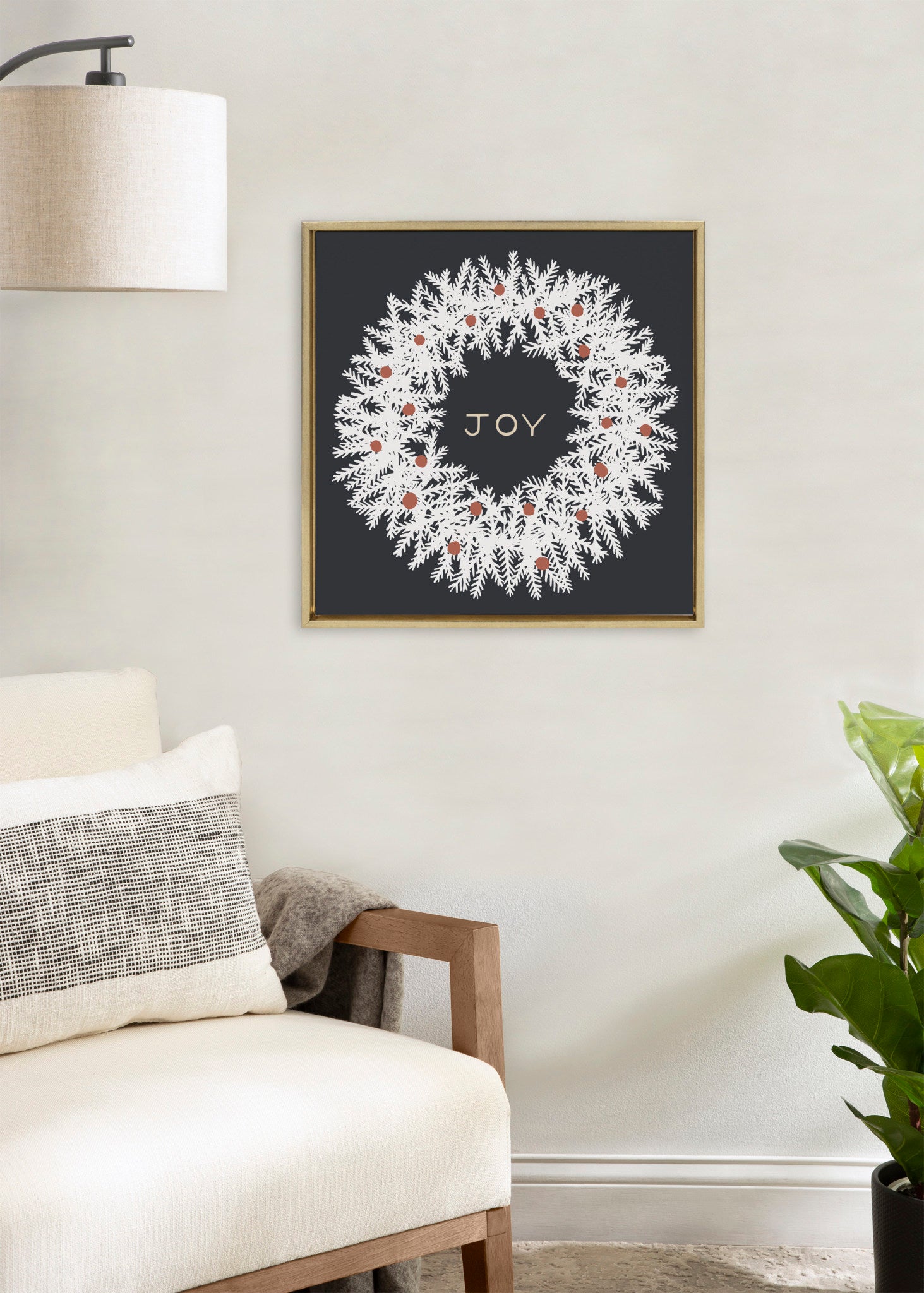Sylvie Joy Wreath Black Framed Canvas by Hannah Beisang