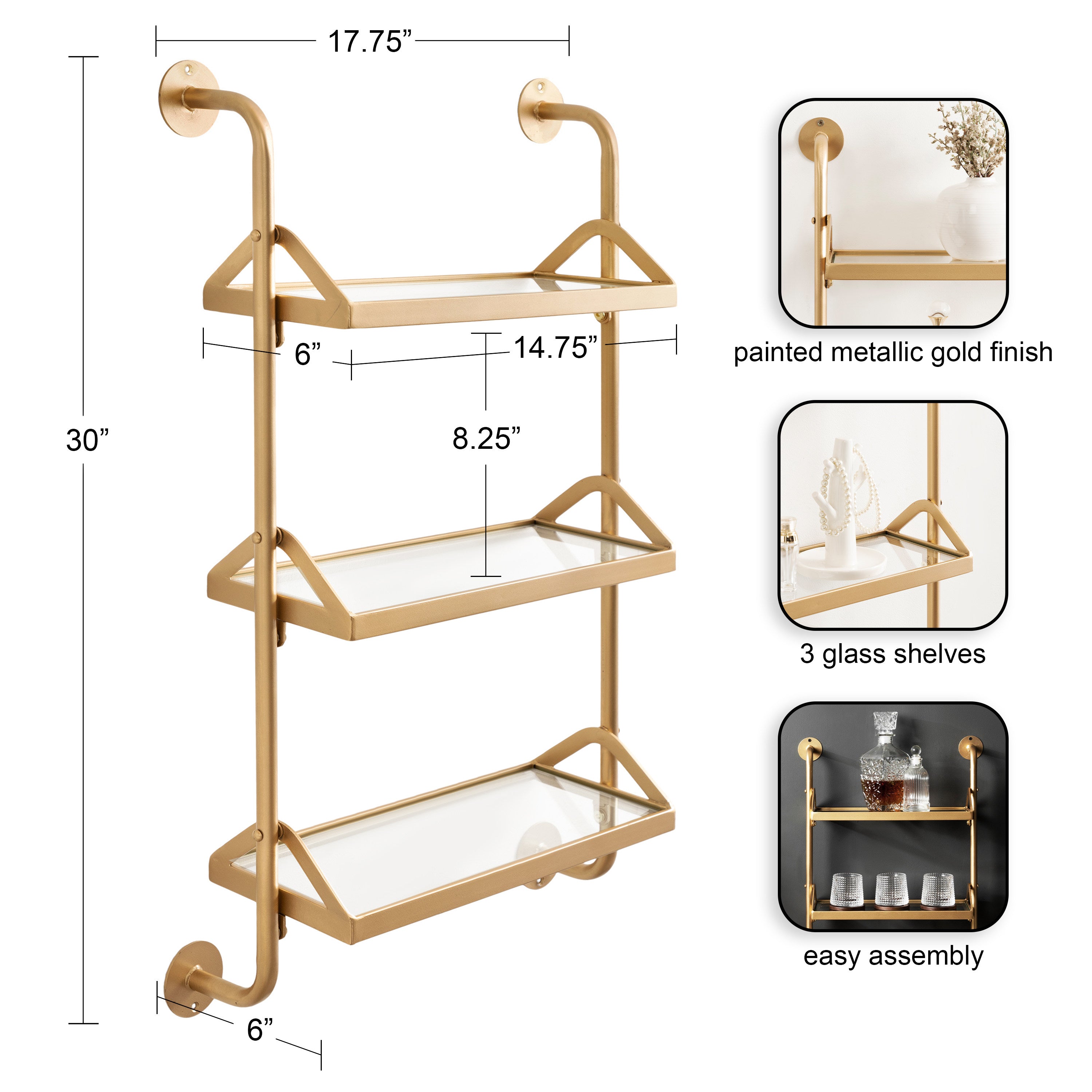 Accent Shelf Gold 18x6x30 2