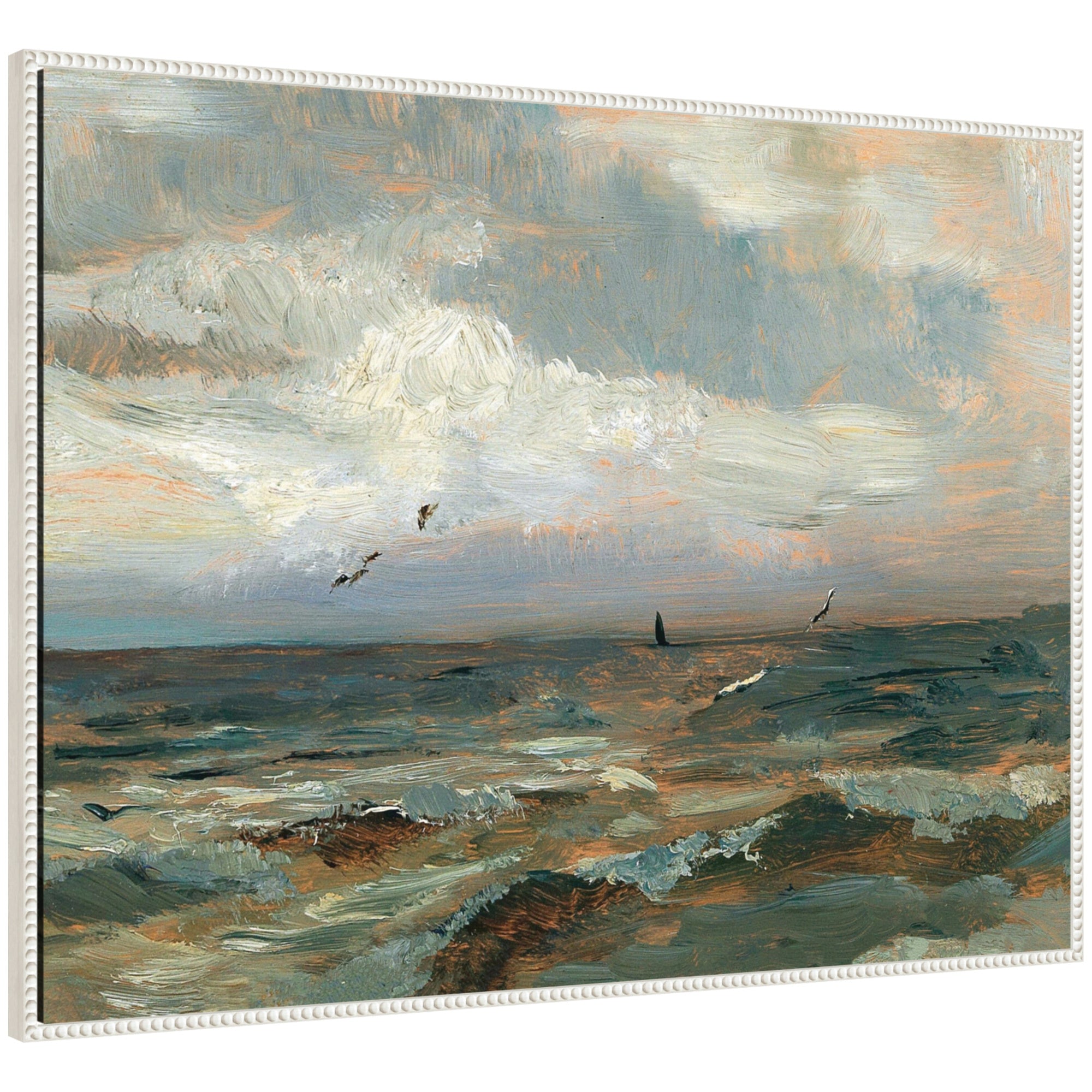 Framed Canvas 42x32 Sylvie Beaded White 1
