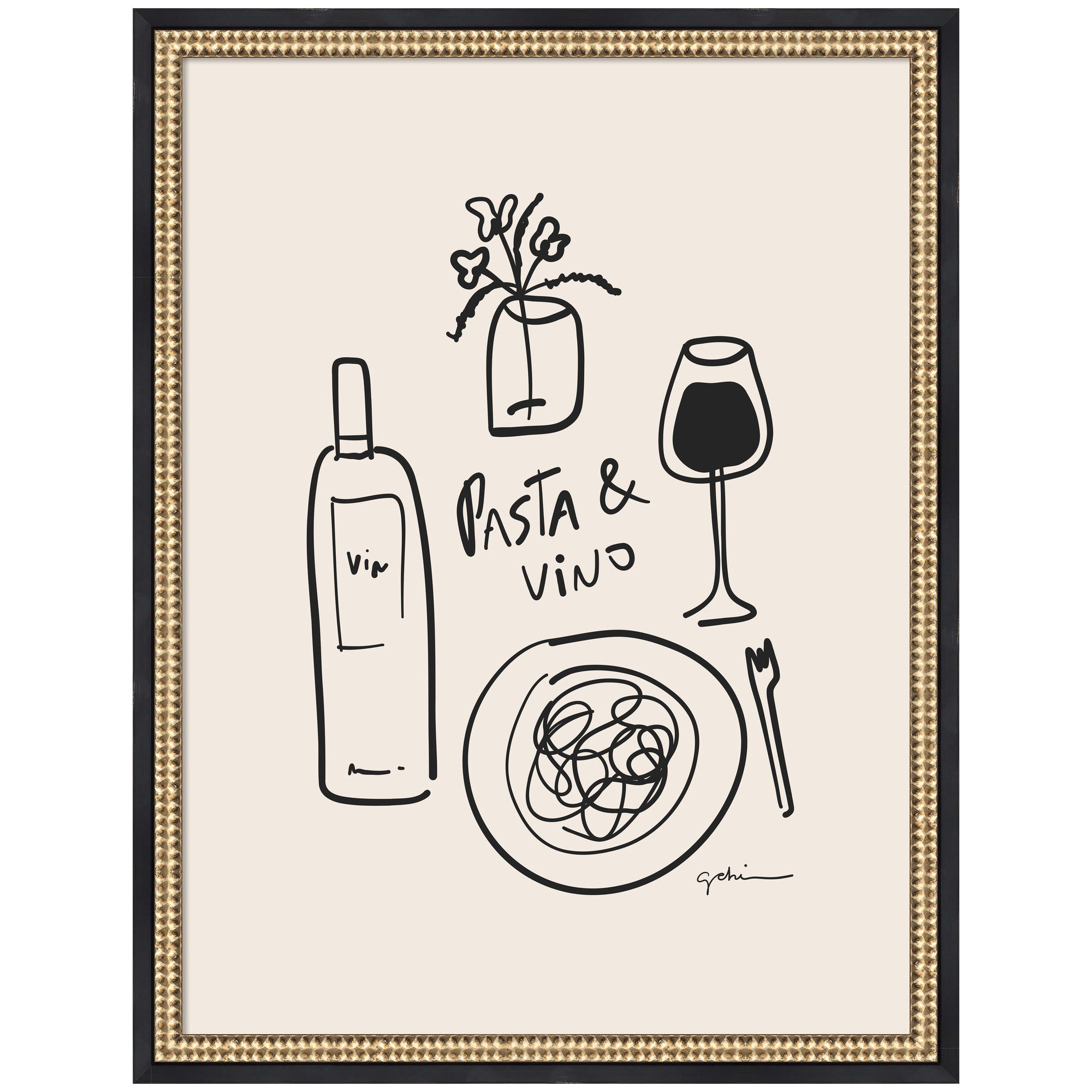 Pasta and Vino by Gabrielly Guedes Framed Wall Art Print