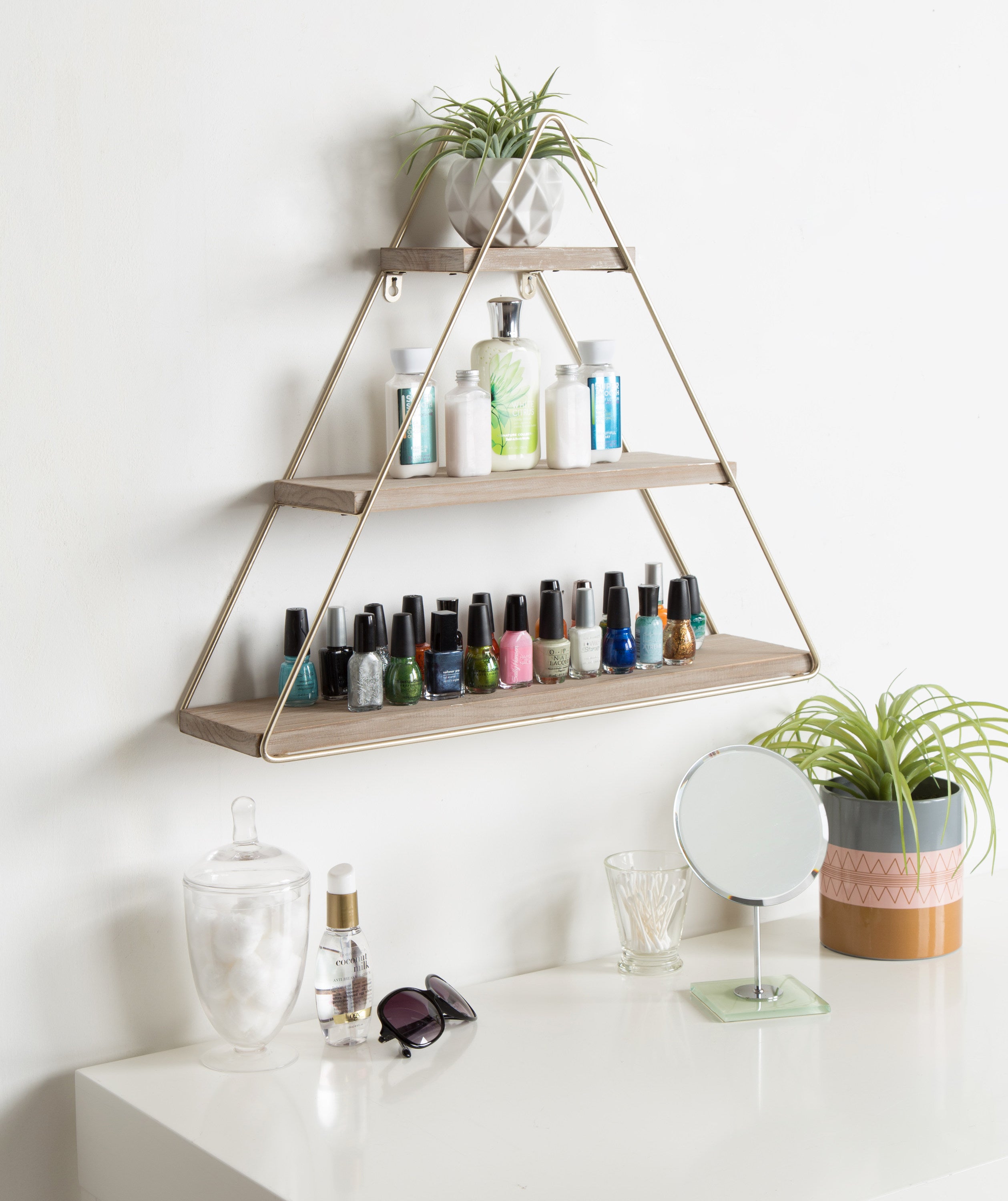 Accent Shelf Rustic Brown Gold 3 Shelves 6