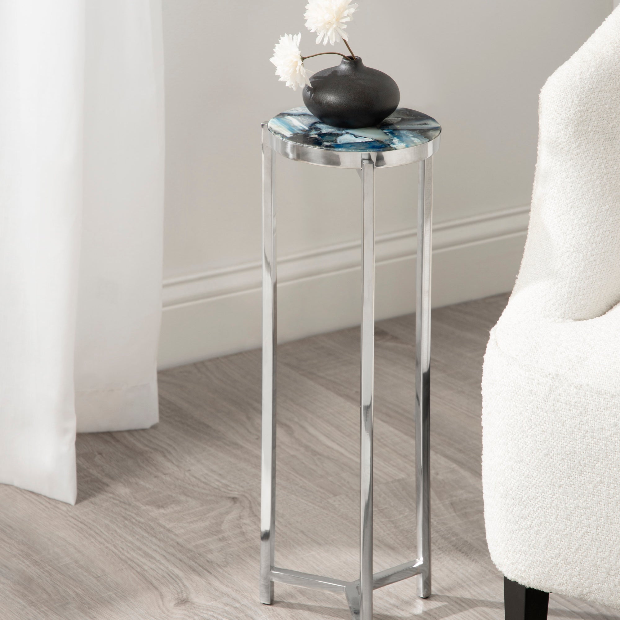 Drink Table Blue Silver 9x9x23 6