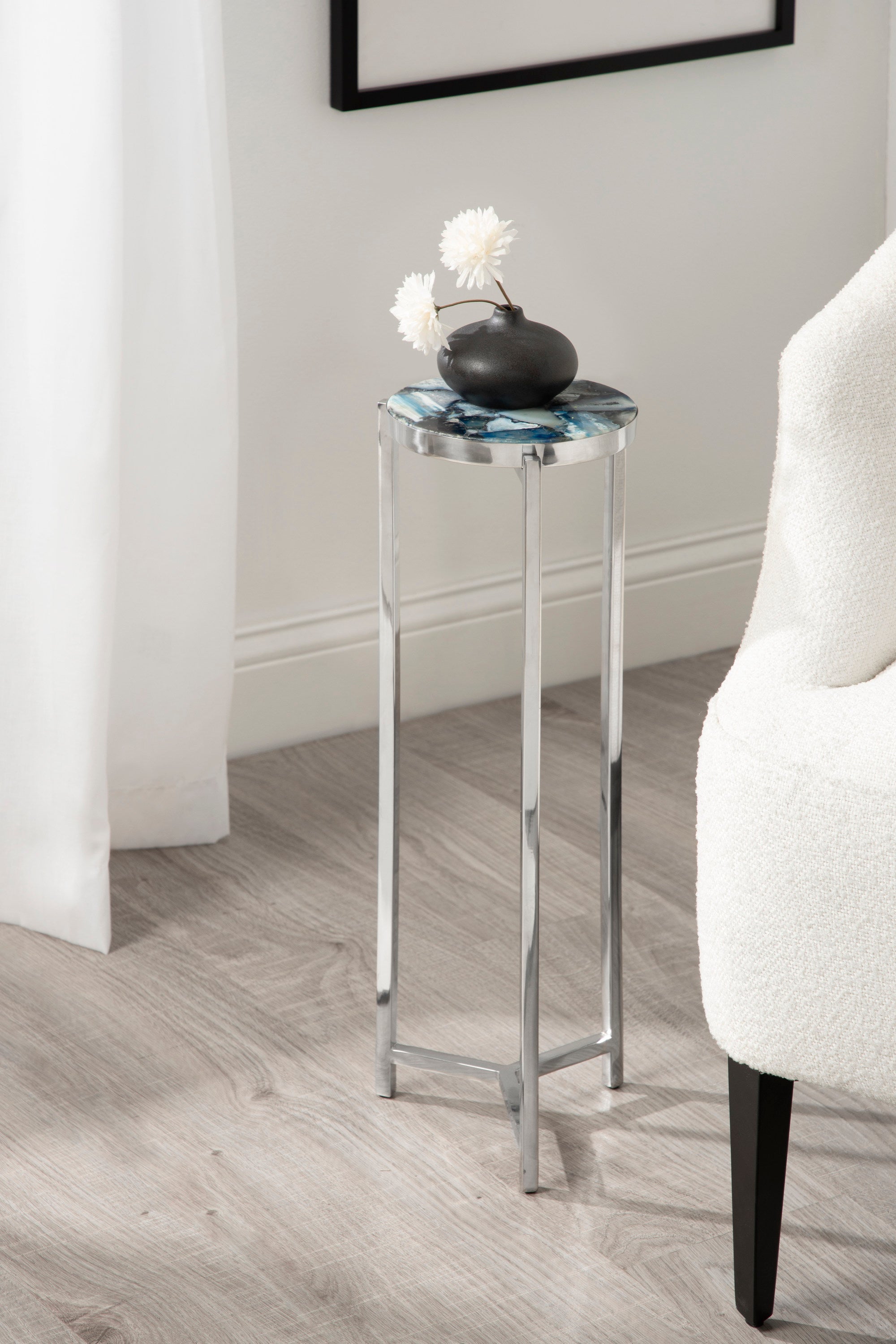 Drink Table Blue Silver 9x9x23 6