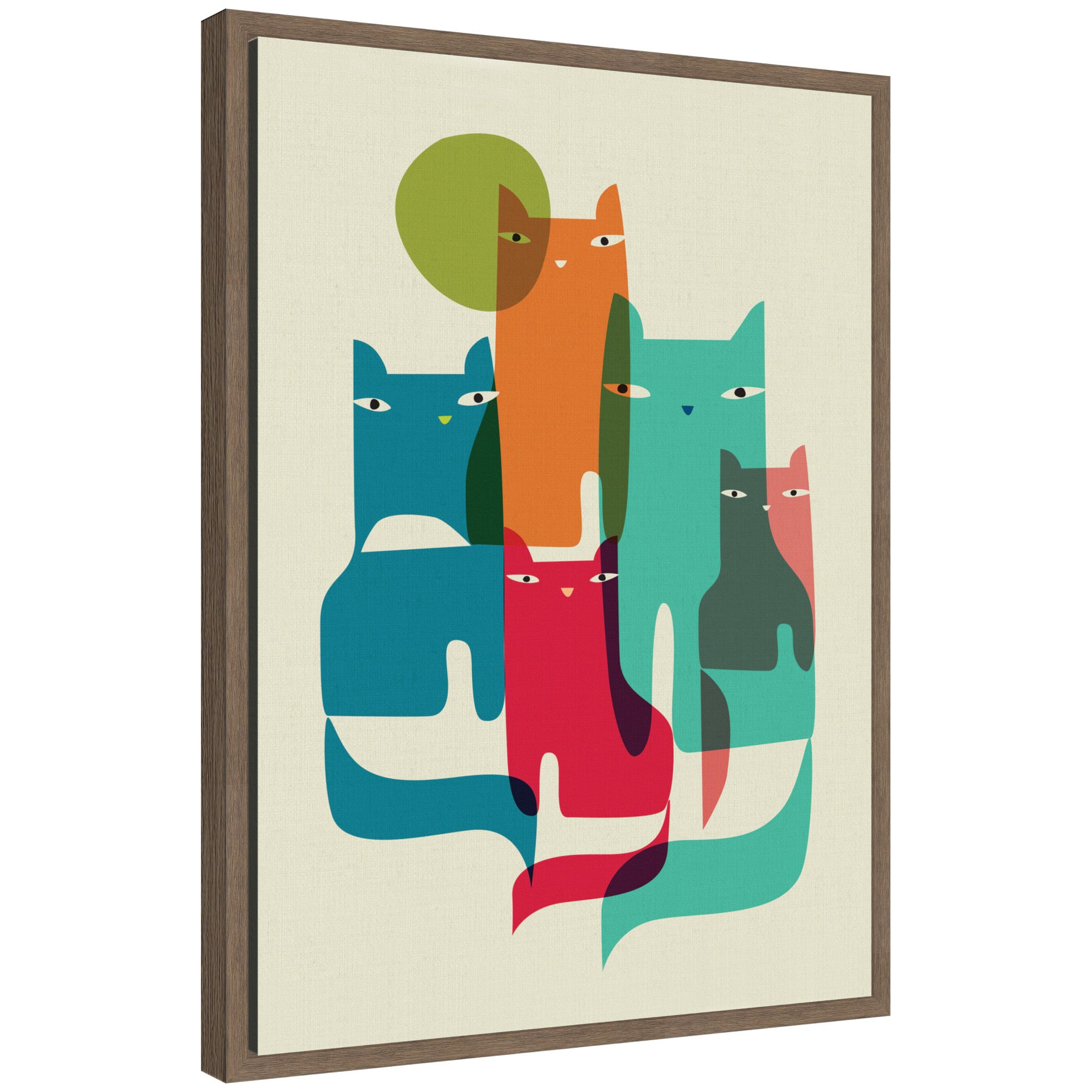 Sylvie Retro Cats Under The Moon Framed Canvas by Rachel Lee