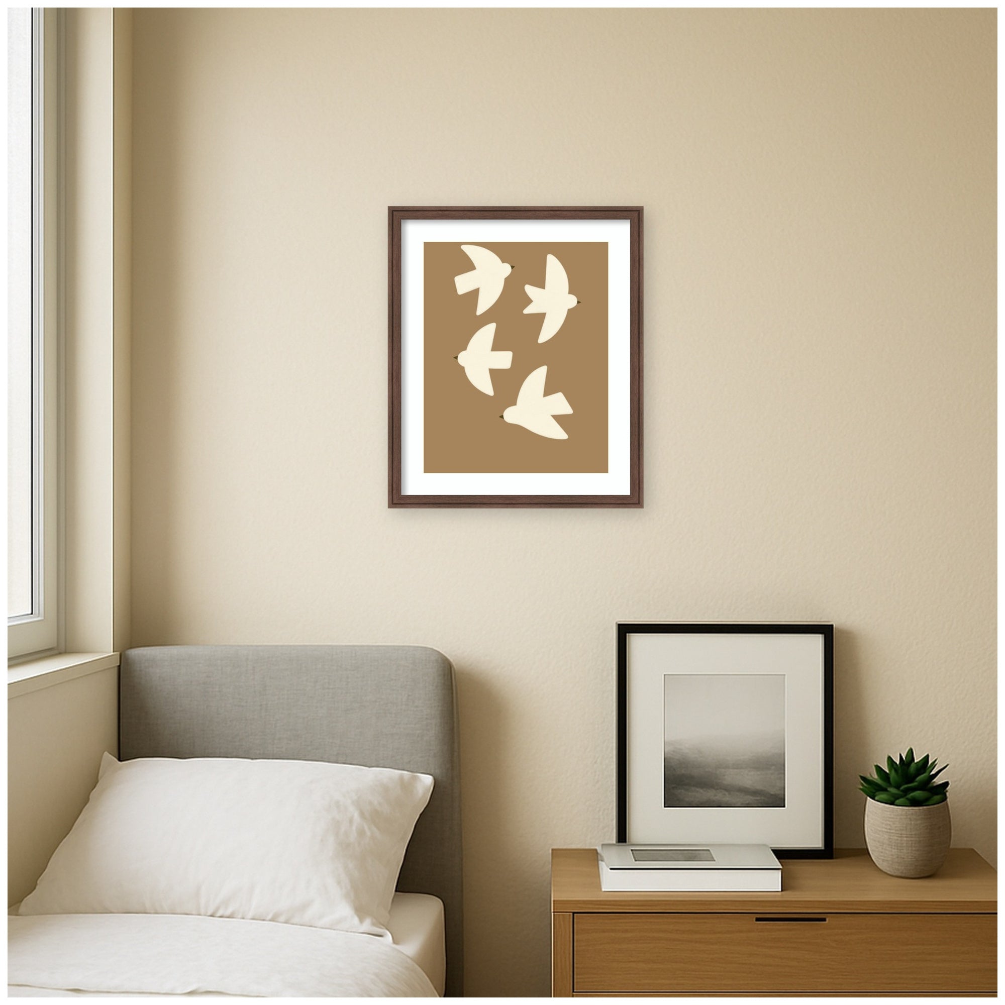 Minimalist Birds Poster 2 Brown by Laura Moss Framed Wall Art Print