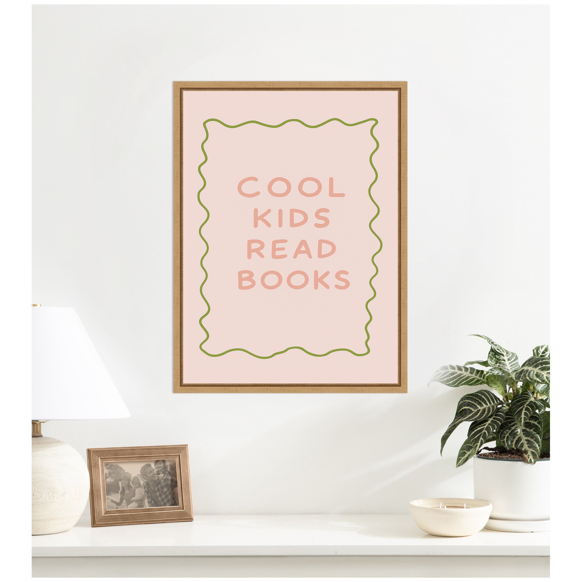 Cool kids Read Books Pink Green by Laura Moss Framed Canvas Wall Art Print