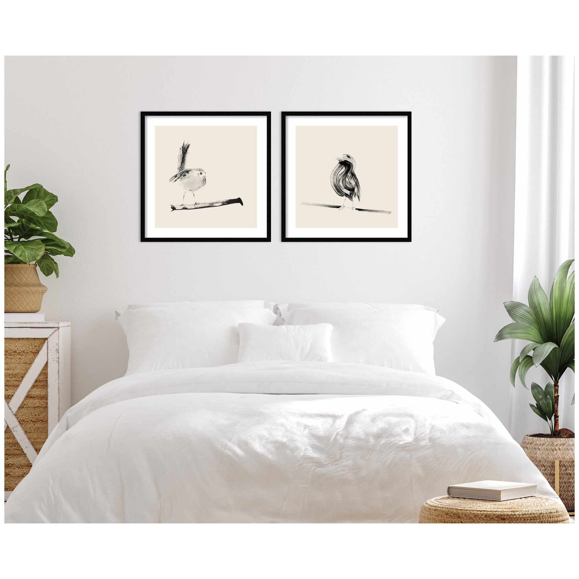 Sketched Bird On Branch 2 Piece Framed Wall Art Print Set by Danushka Abeygoda