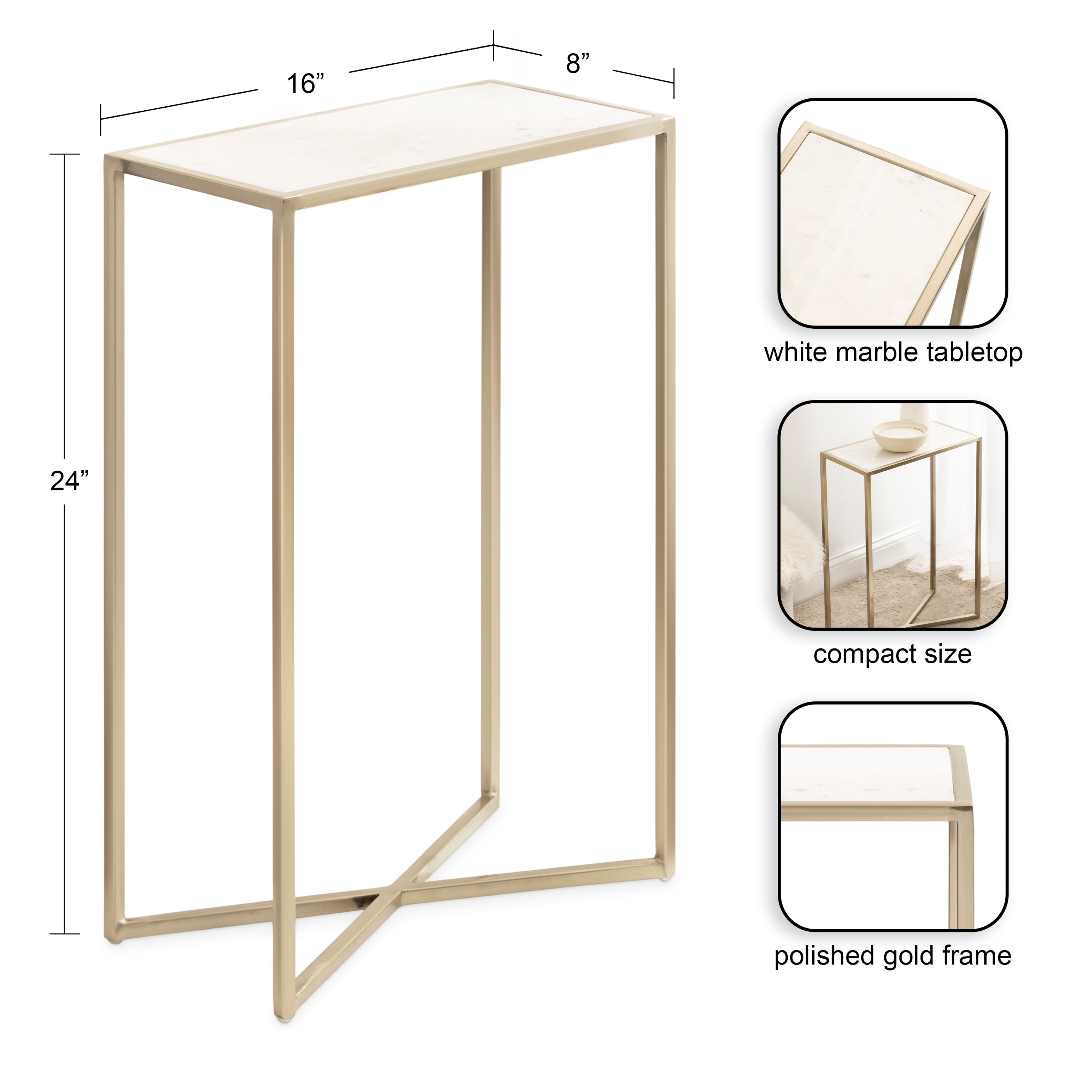 Side Table White Gold 16x8x24 2