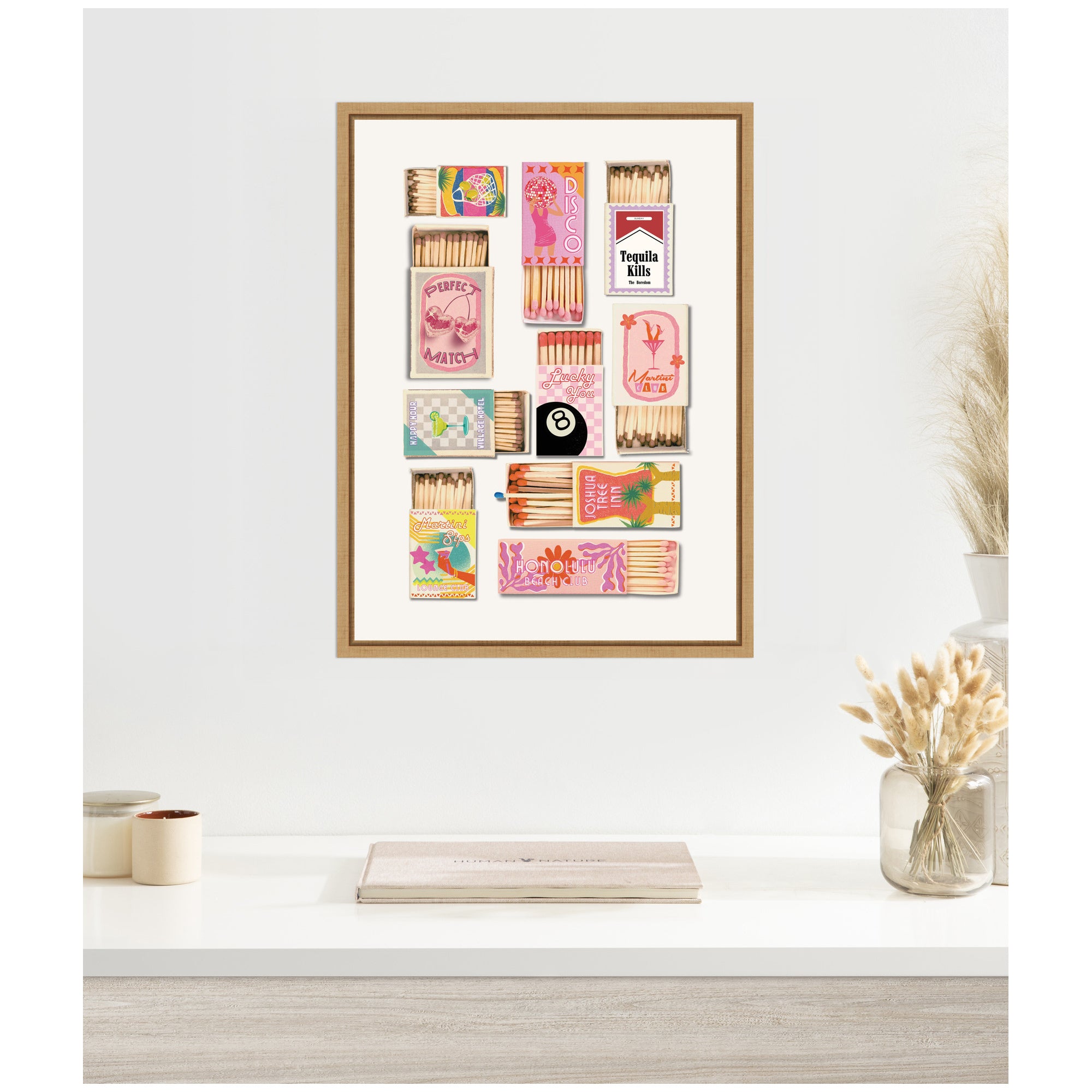 Framed Vintage Pink Matchboxes by Honey Island Studio Canvas Wall Art Print