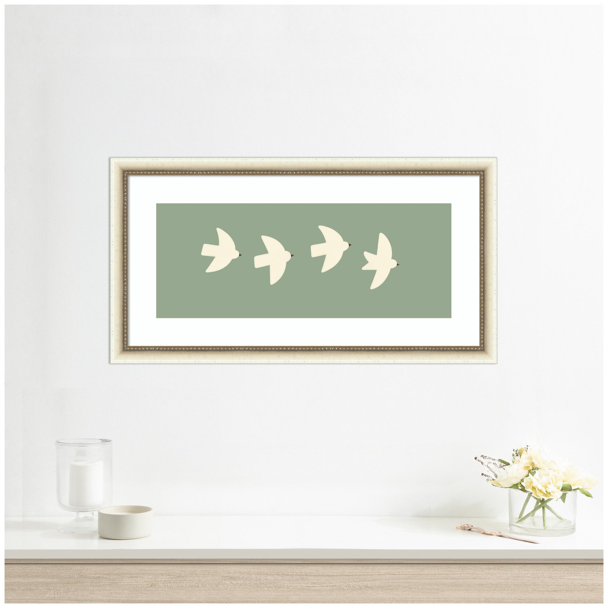 Minimalist Birds Panel 4 Green by Laura Moss Framed Wall Art Print