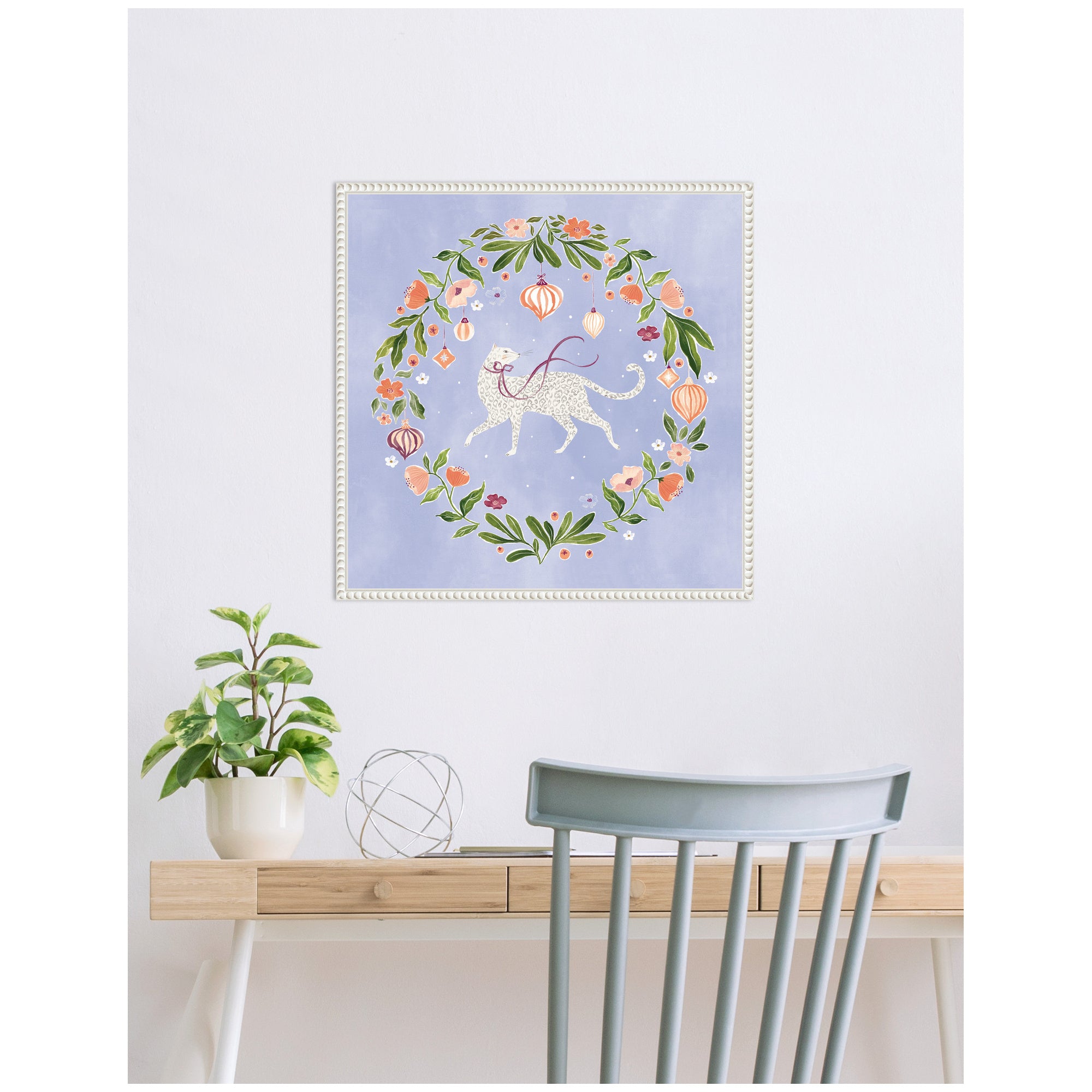 Cat Botanical Wreath by Jill Labieniec Framed Canvas Wall Art Print