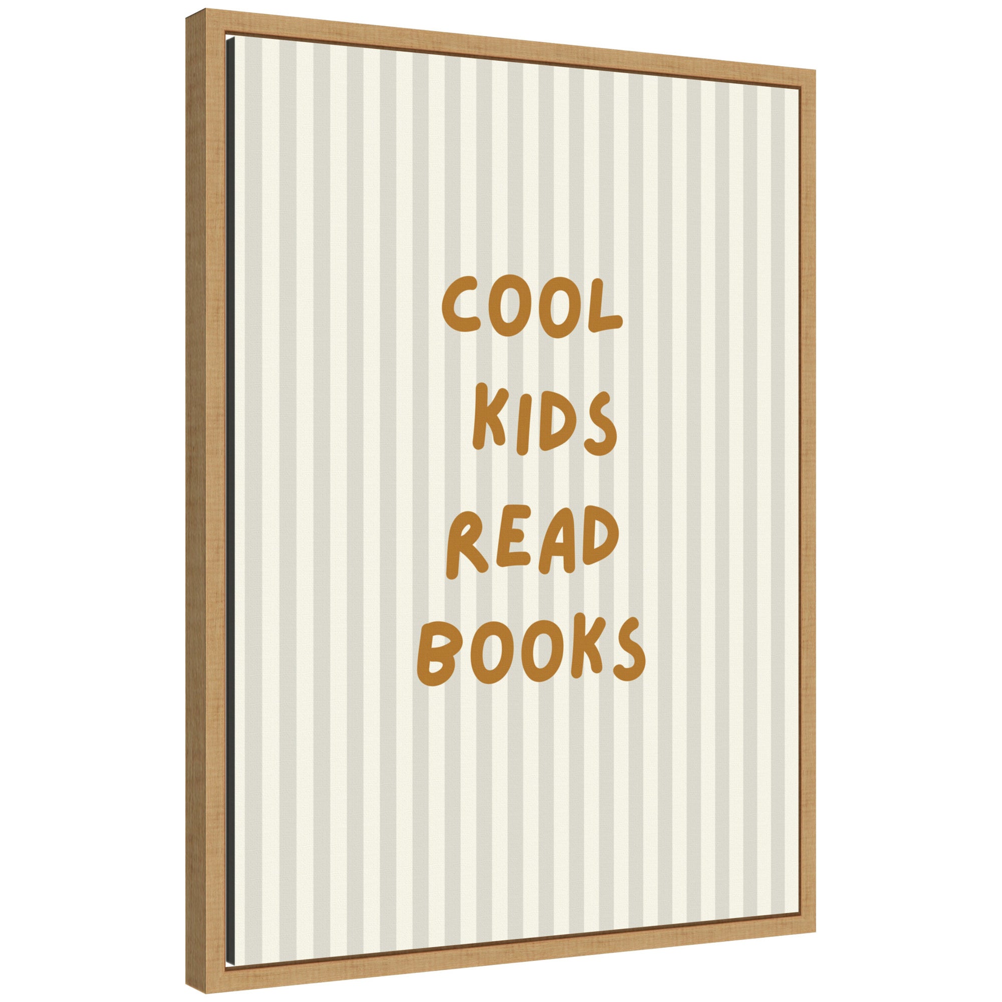 Cool Kids Read Books Neutral Stripe by Laura Moss Framed Canvas Wall Art Print