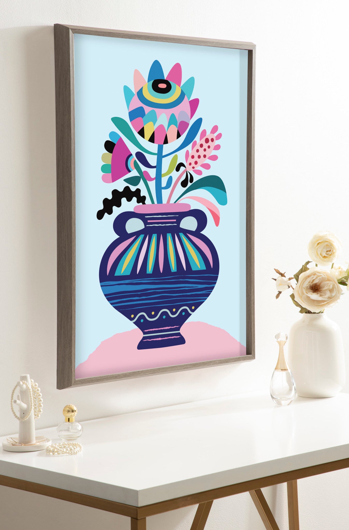 Blake Mid Century Modern Whimsical Floral Framed Printed Art by Rachel Lee of My Dream Wall