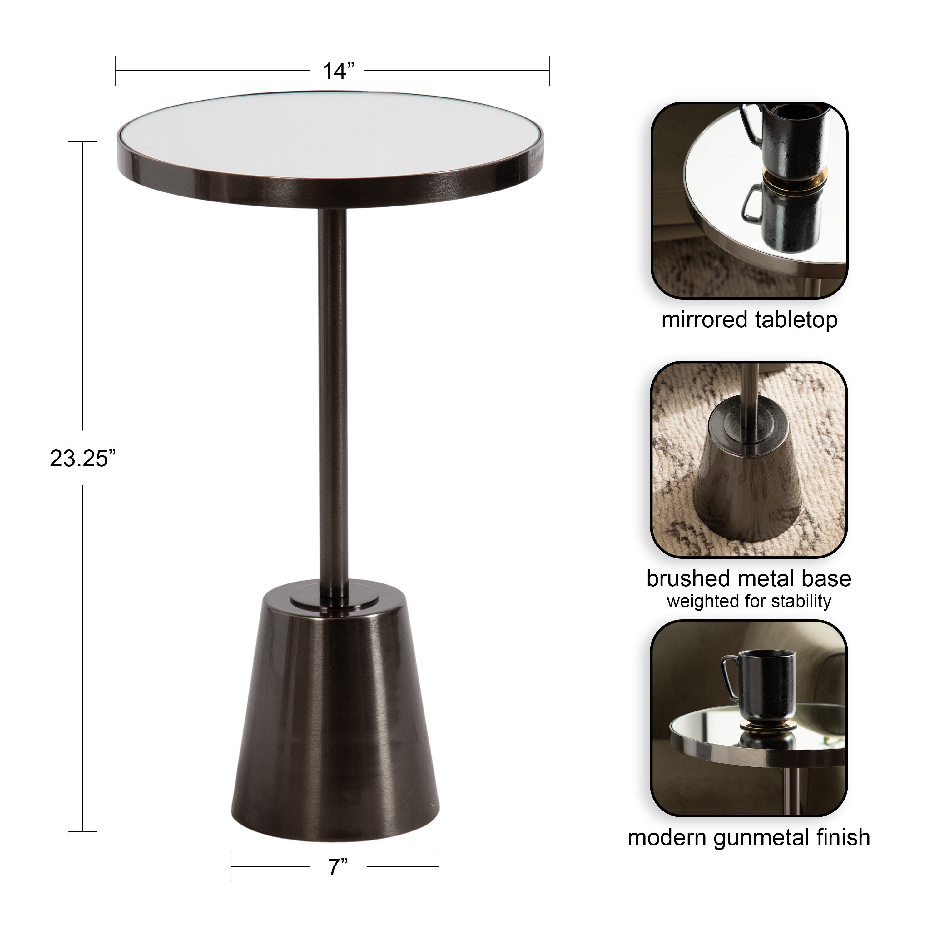 Side Table Mirror Pewter 14x14x24 2
