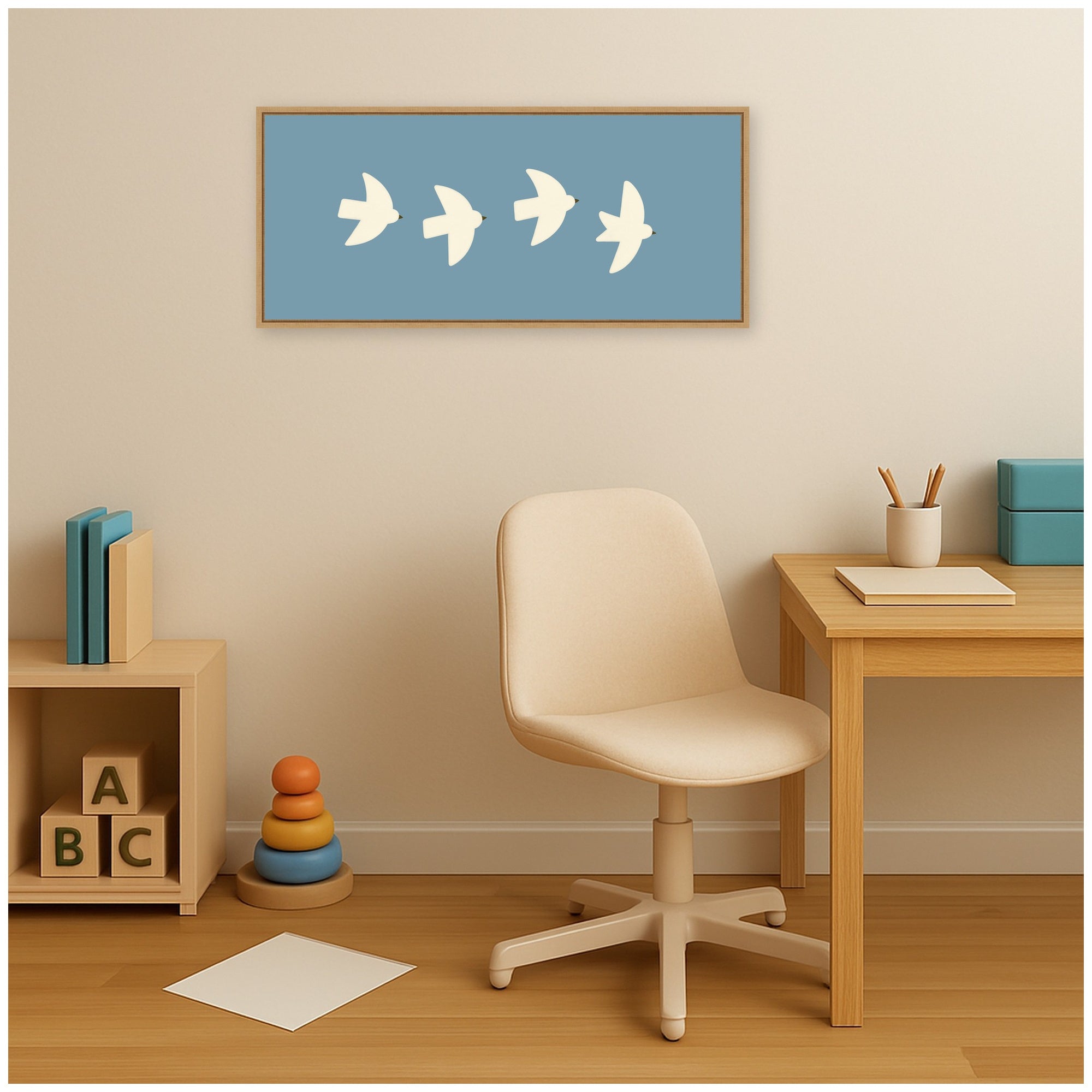 Minimalist Birds Panel Blue by Laura Moss Framed Canvas Wall Art Print