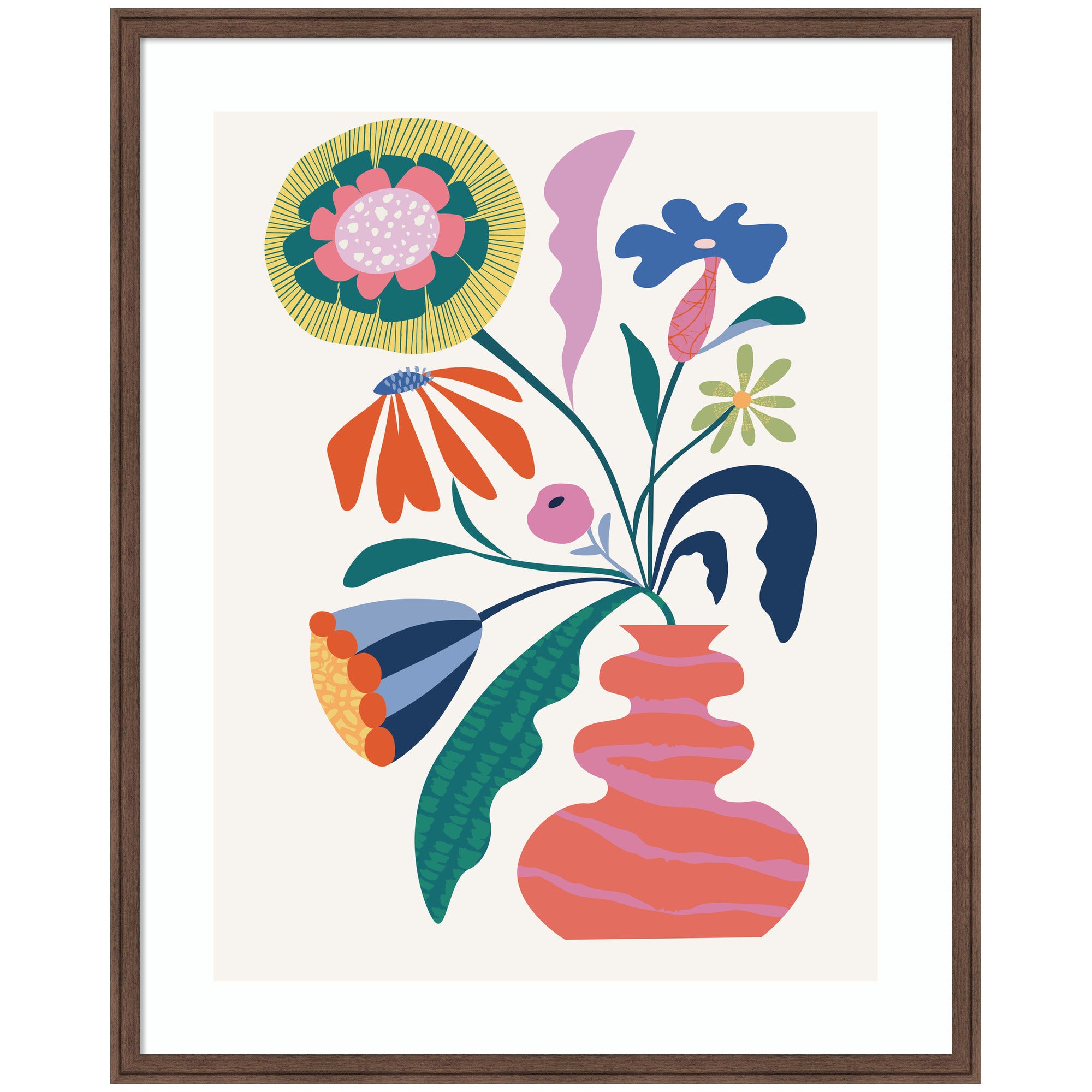 Framed Art Retro Whimsical Floral vase by Rachel Lee