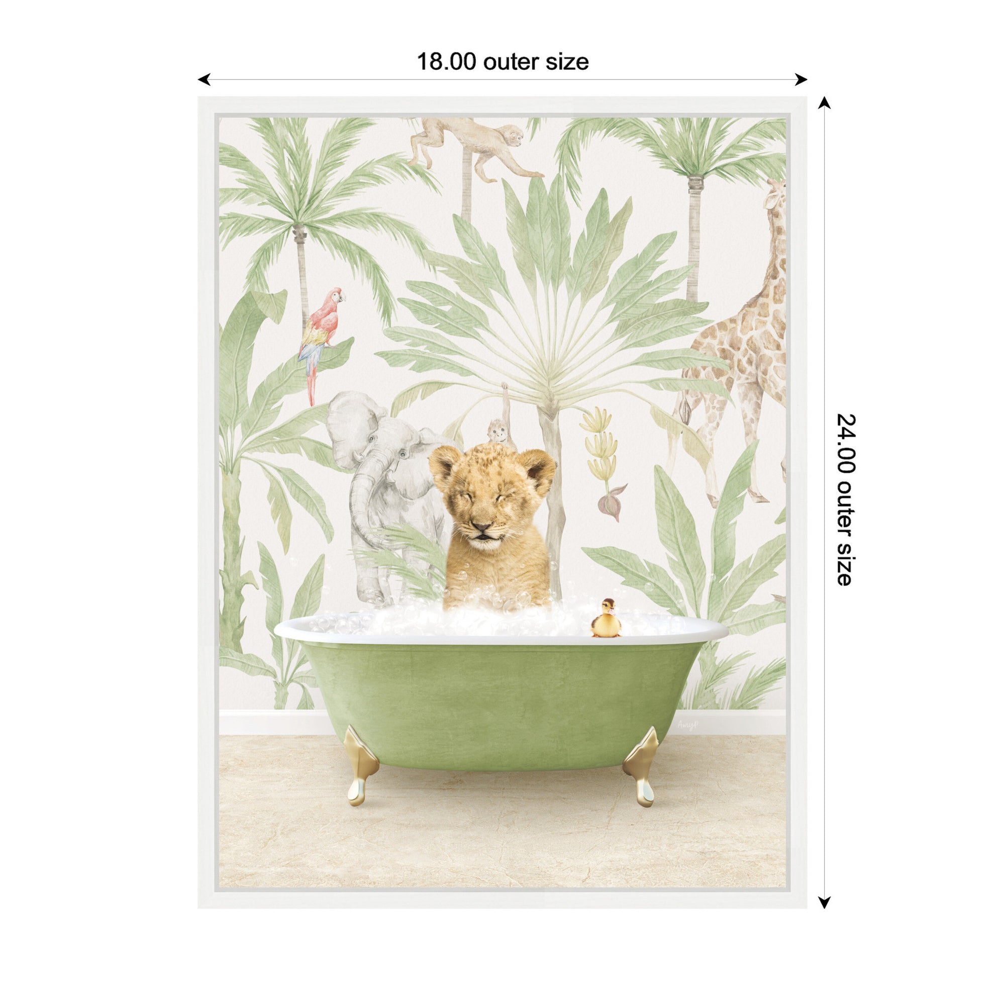 Sylvie Lion Cub in Wild Safari Bathtub Framed Canvas by Amy Peterson