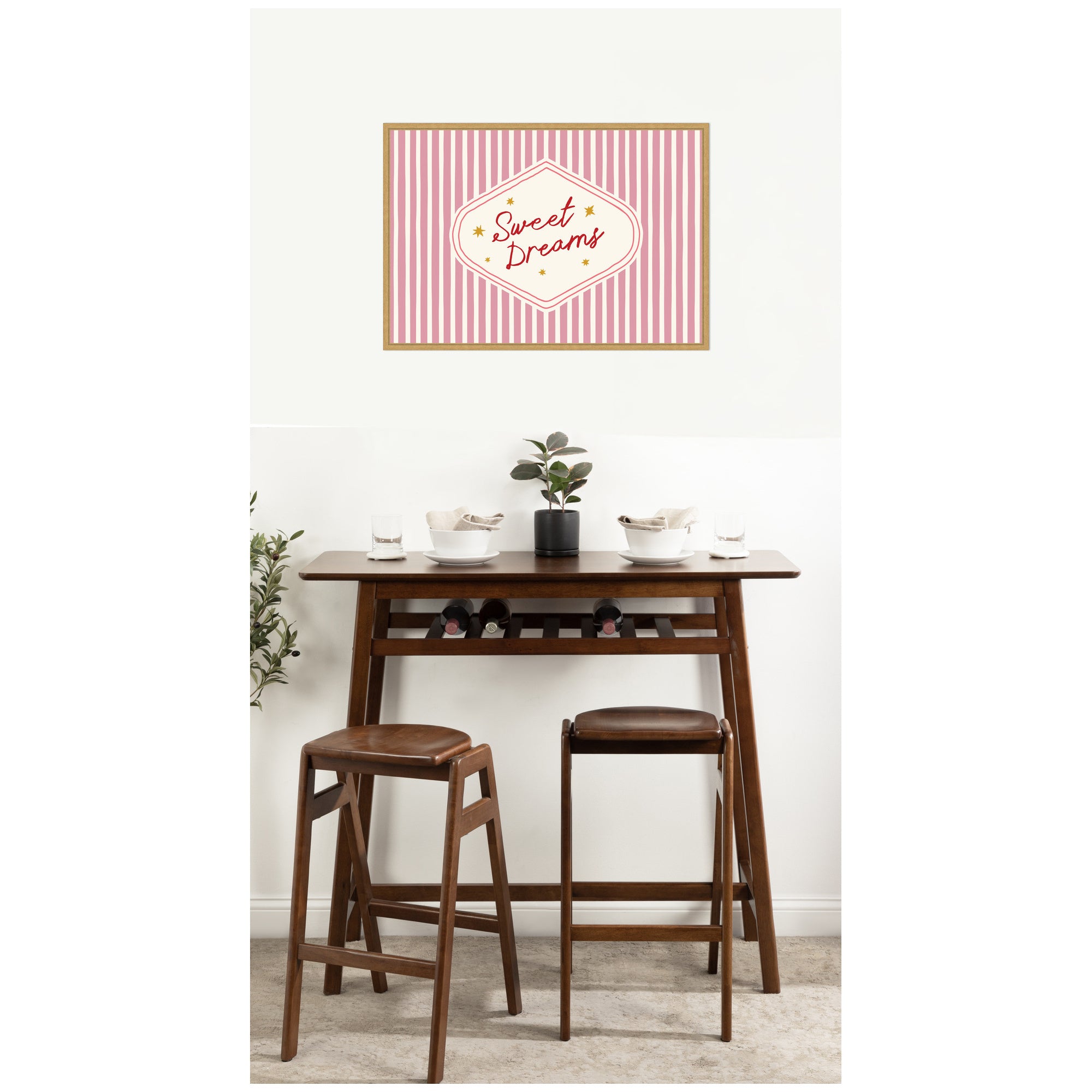 Sweet Dreams Retro Typography Pink and Red Stripe by Lucky Guava Framed Canvas Wall Art Print