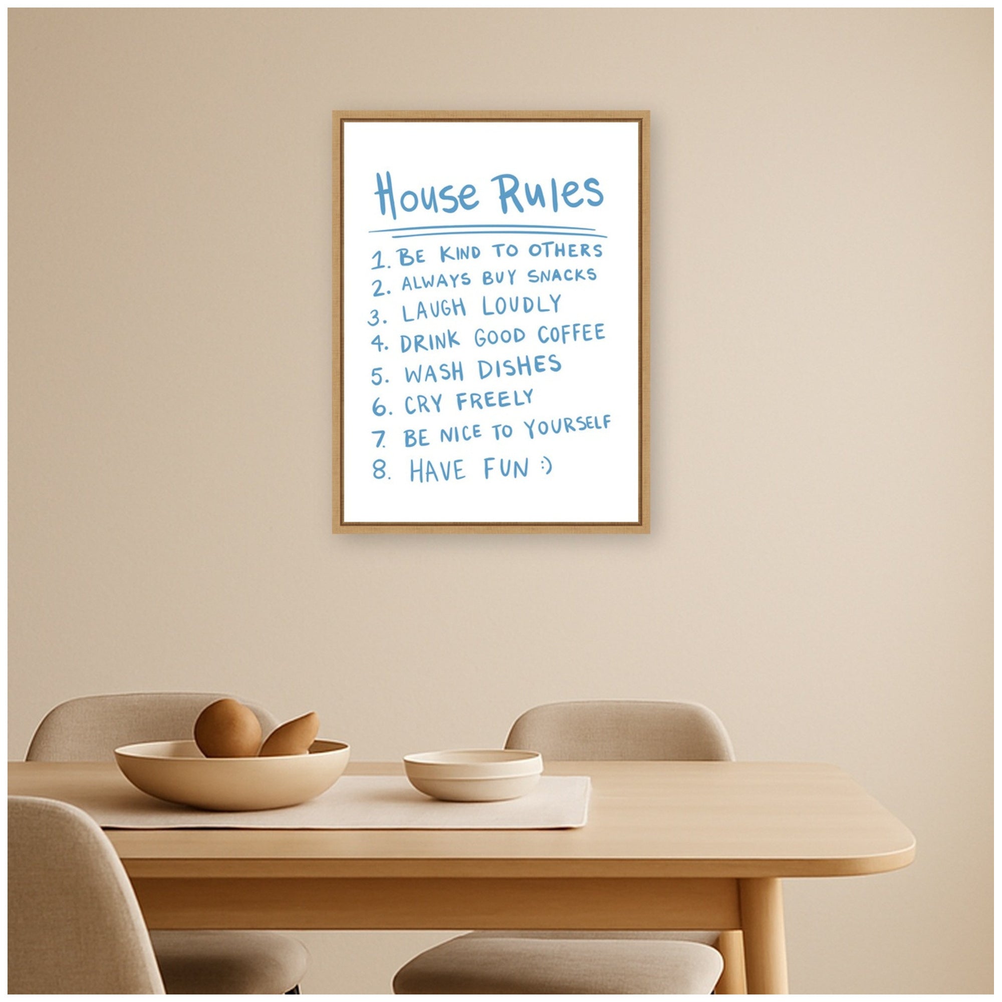 House Rules Light Blue by Megan Ryan Framed Canvas Wall Art Print