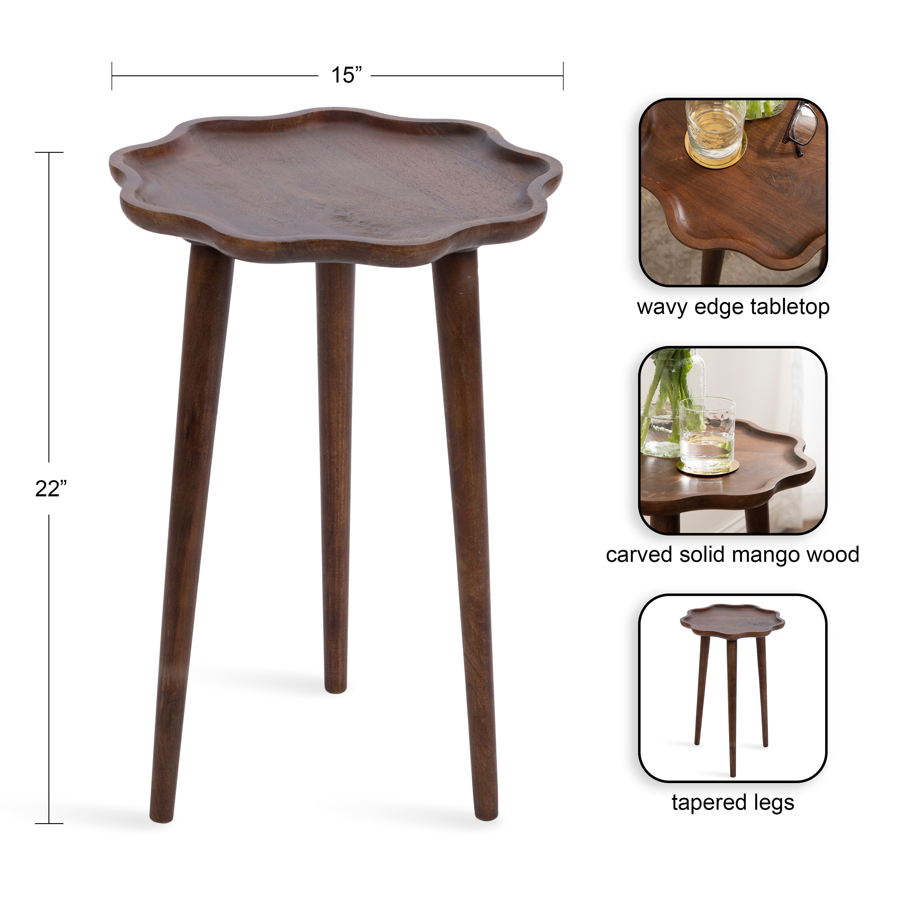 Side Table Walnut Brown 15x15x22 2