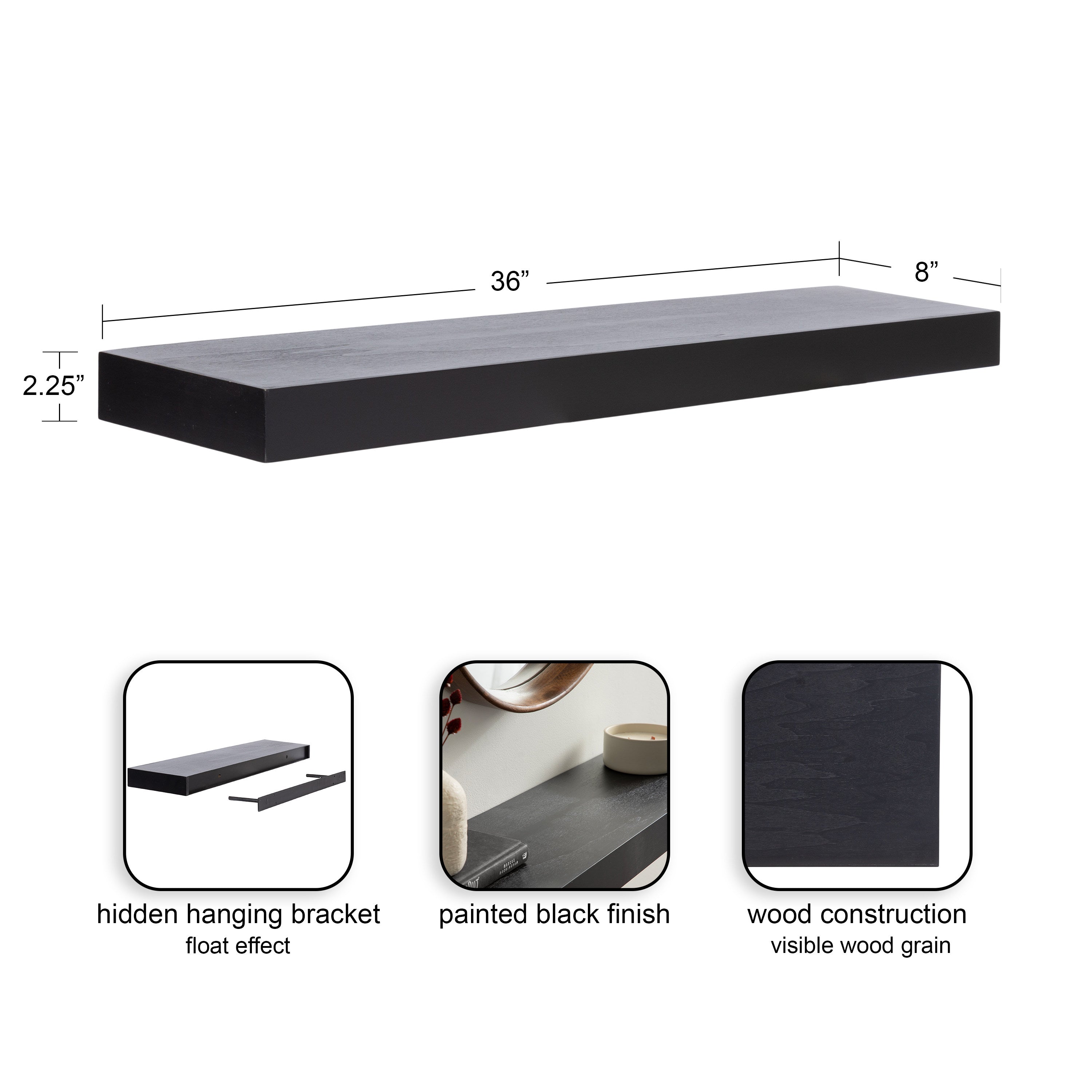 Floating Shelf 1 Piece 36 Inch Black 2