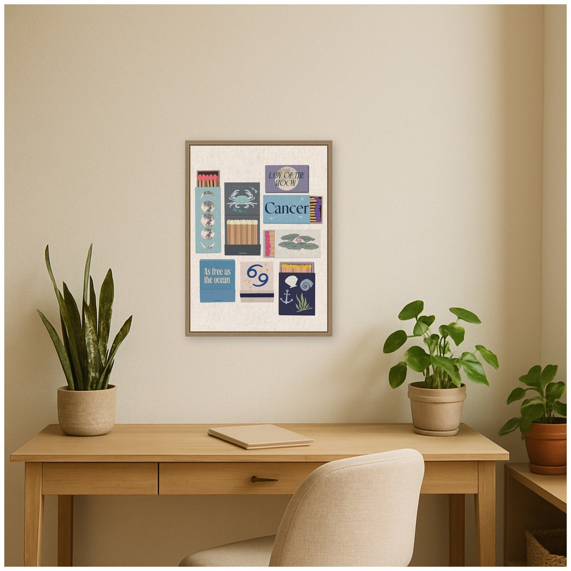 Cancer Matchbook Linen FC by Megan Ryan Framed Canvas Wall Art Print