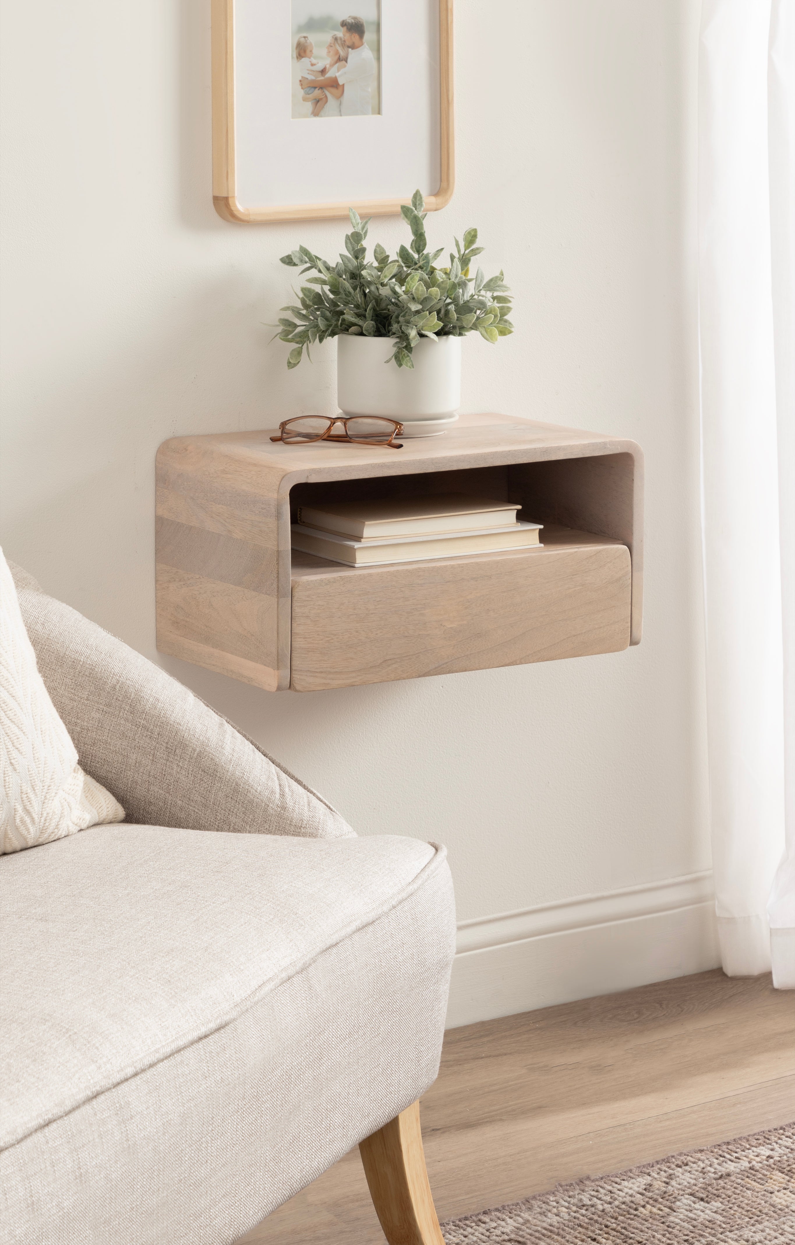 Floating Side Table Whitewash 18x10x9 7