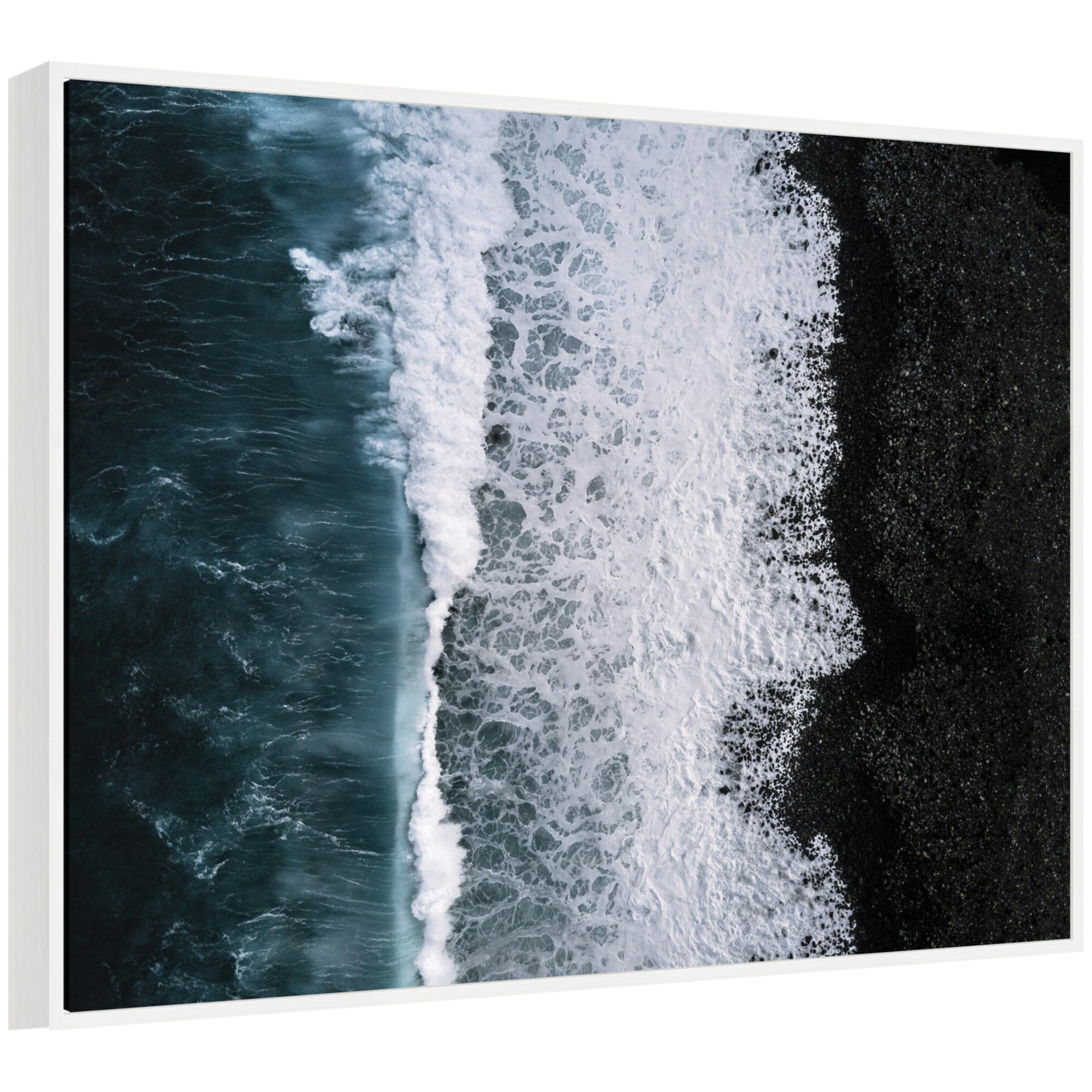 Sylvie Ocean Waves on the Black Beach in Iceland Framed Canvas by Michael Schauer