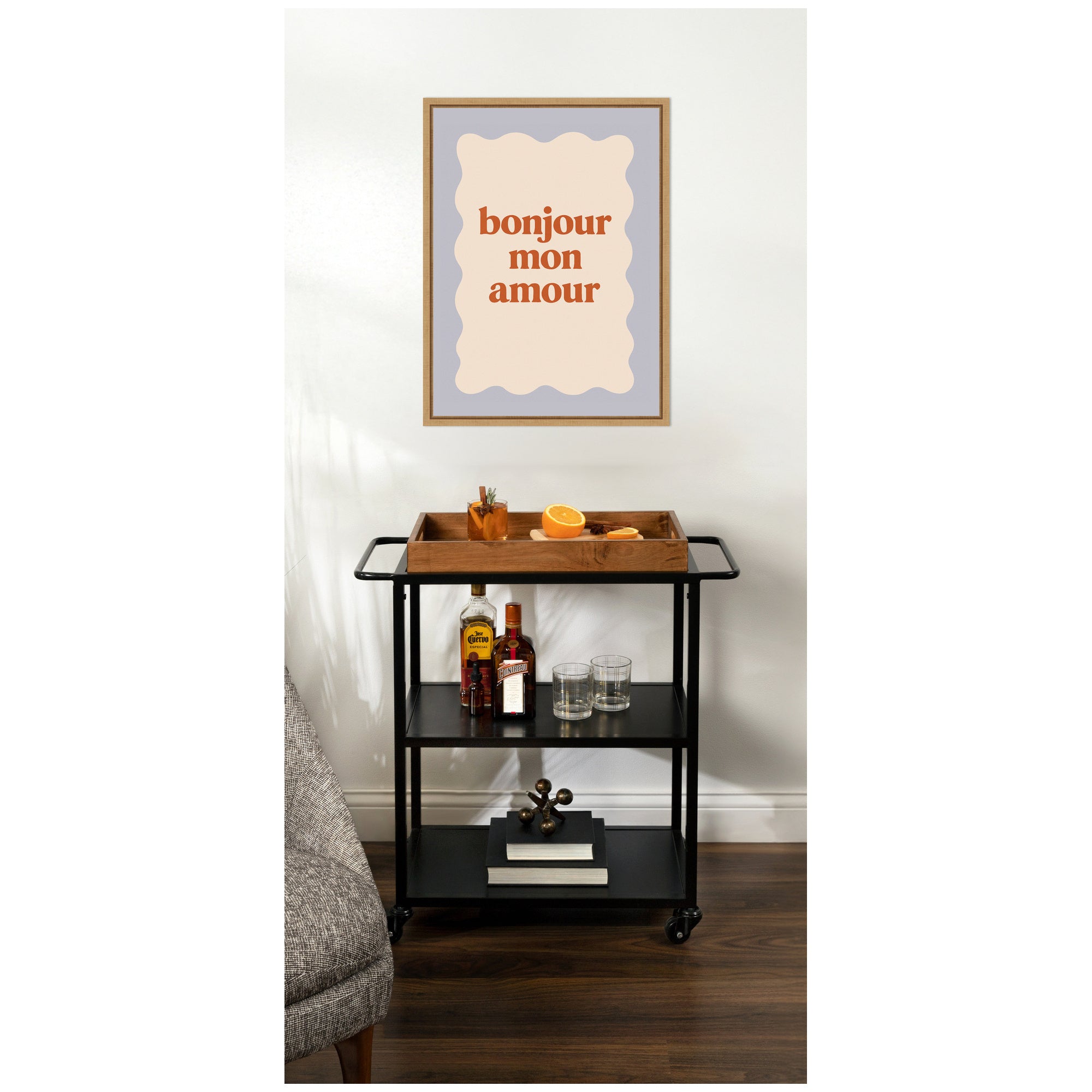 Bonjour Mon Amour Love Quote by Laura Moss Framed Canvas Wall Art Print