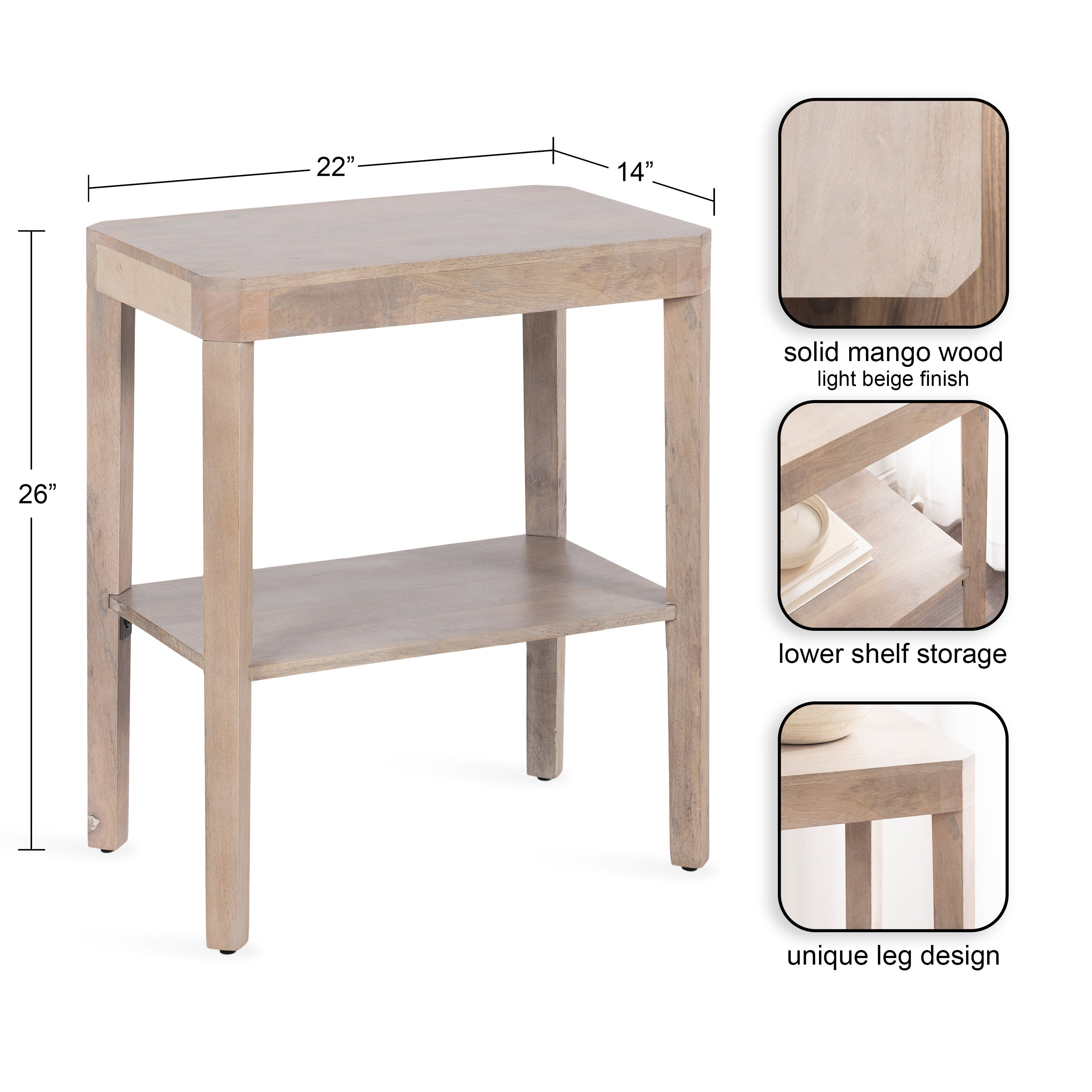 Side Table Natural Beige 22x14x26 2