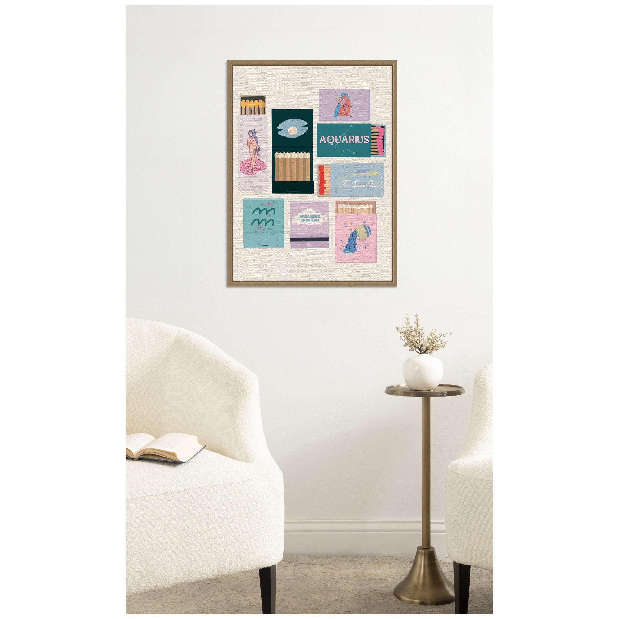 Aquarius Matchbook Linen FC by Megan Ryan Framed Canvas Wall Art Print